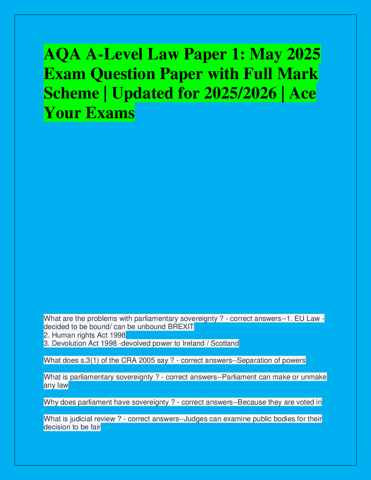 Recommended document preview for AQA A-Level Law Paper 1: May 2025  Exam Question Paper with Full Mark  Scheme | Updated for 2025/2026 | Ace  Your Exams