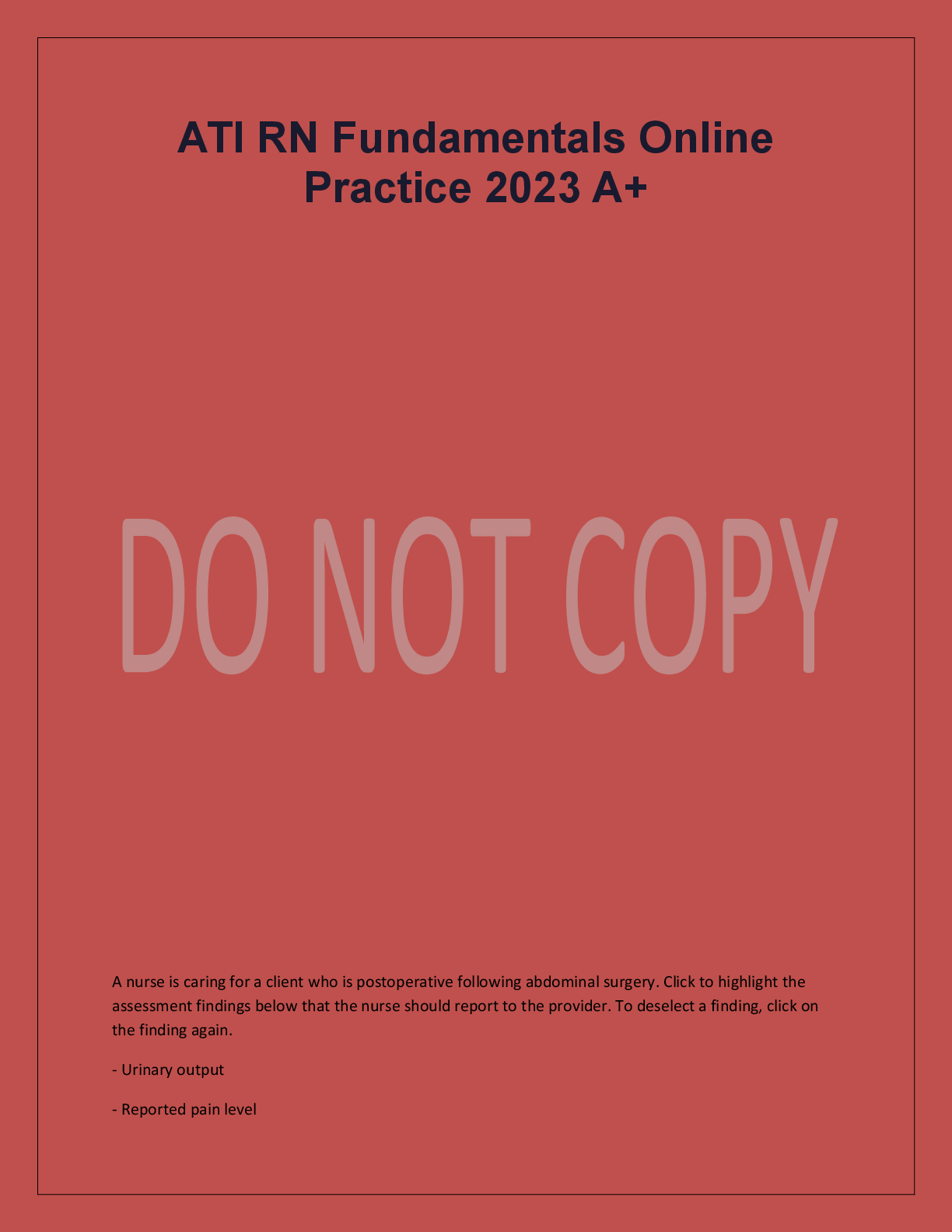 ATI RN Fundamentals Online  Practice 2023 A+
