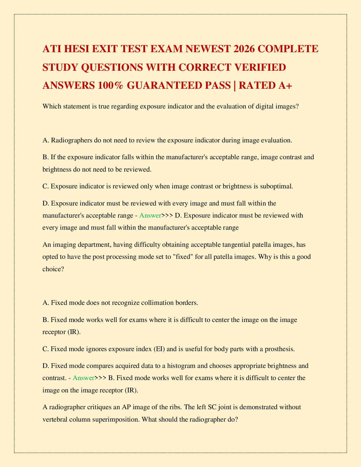 Recommended document preview for ATI HESI EXIT TEST EXAM NEWEST 2026 COMPLETE STUDY QUESTIONS WITH CORRECT VERIFIED ANSWERS 100% GUARANTEED PASS | RATED A+