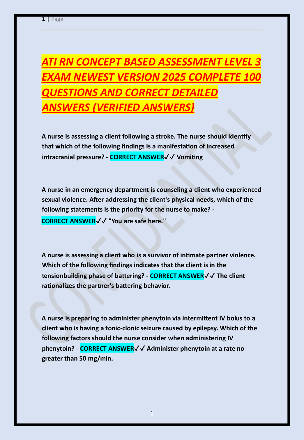 Recommended document preview for ATI RN CONCEPT BASED ASSESSMENT LEVEL 3   EXAM NEWEST VERSION 2025 COMPLETE 100   QUESTIONS AND CORRECT DETAILED  ANSWERS (VERIFIED ANSWERS)