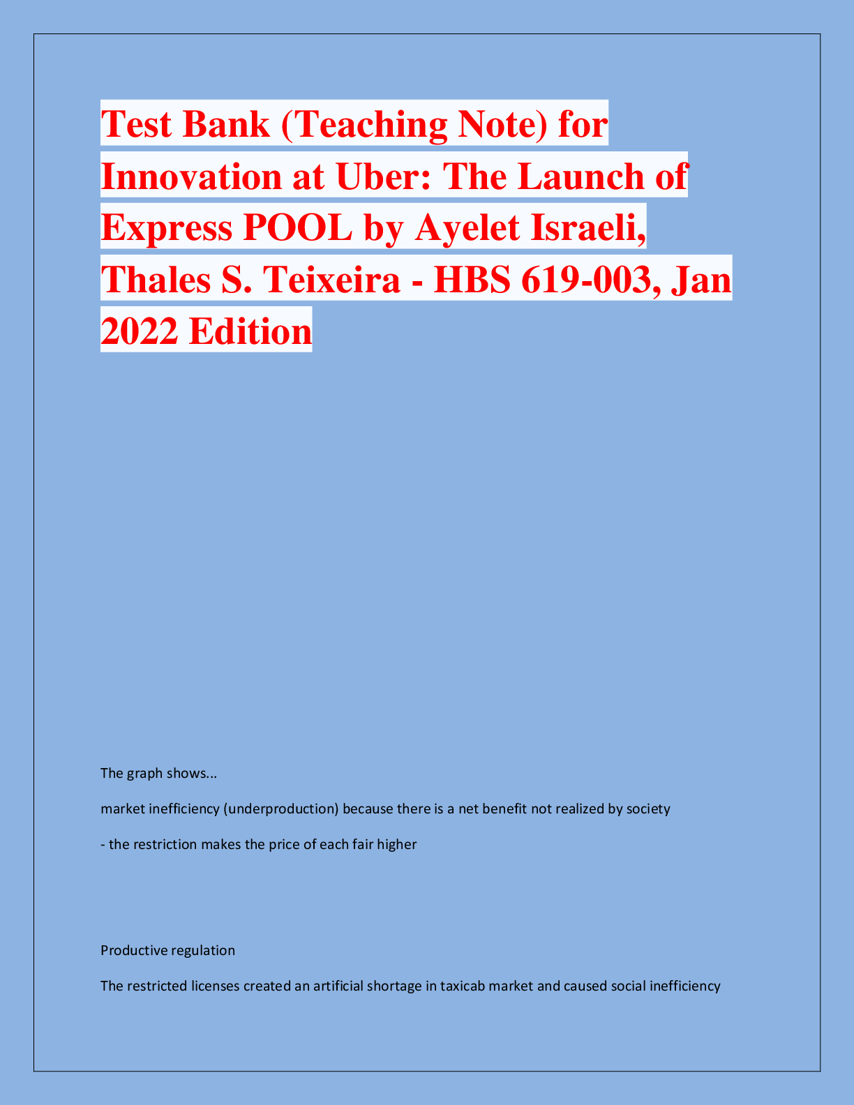 Preview of Test Bank (Teaching Note) for  Innovation at Uber: The Launch of  Express POOL by Ayelet I