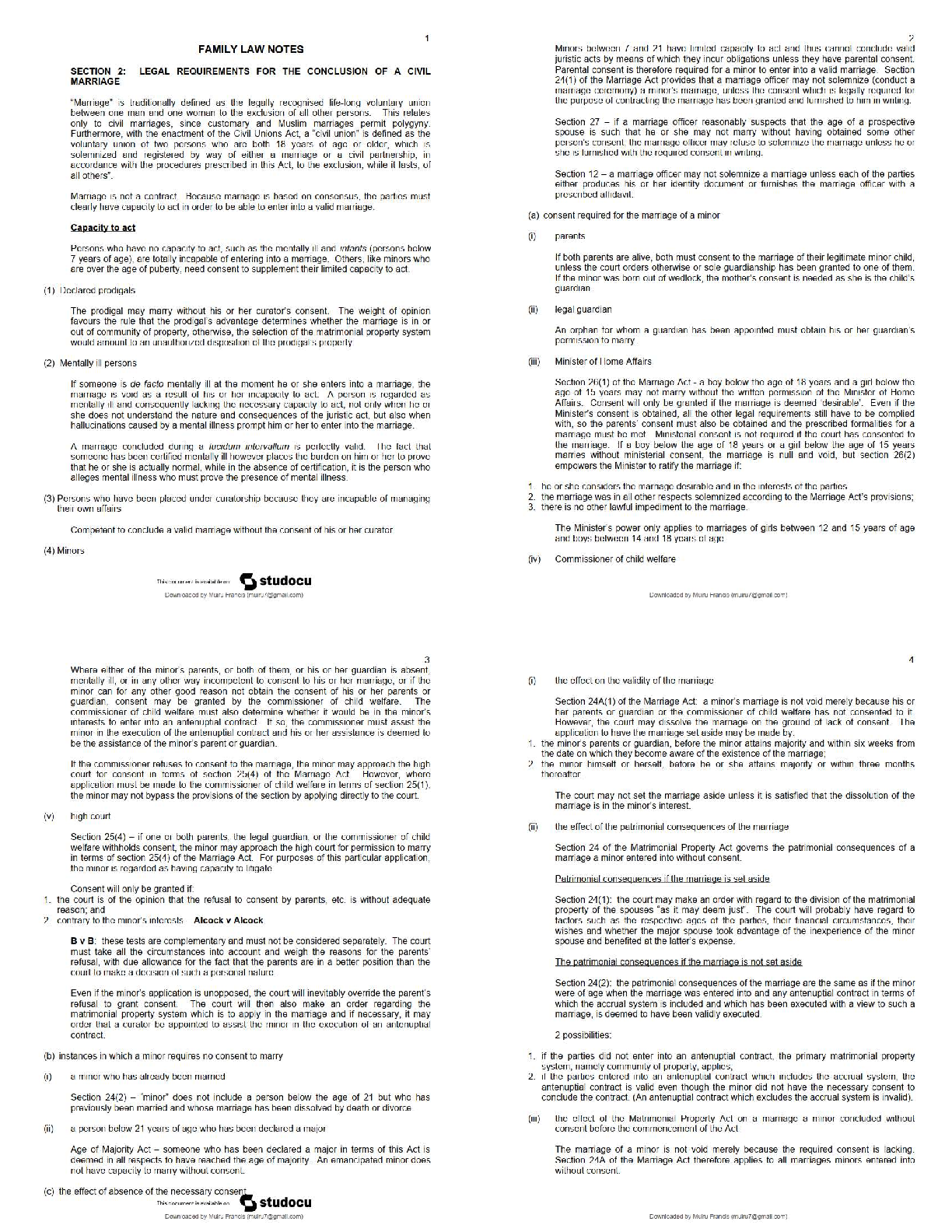 Preview of PVL2601 Family Law Lecture Notes   / 2025 Update Study Notes, Case Summaries & Exam Prep
