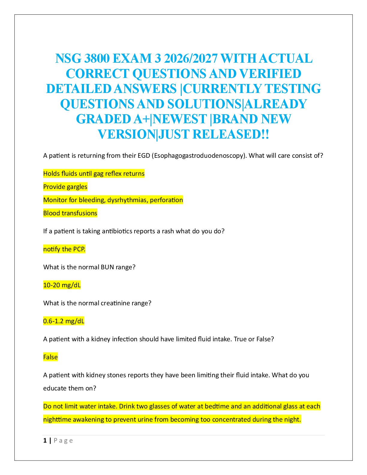 Preview of NSG 3800 EXAM 3 2026/2027