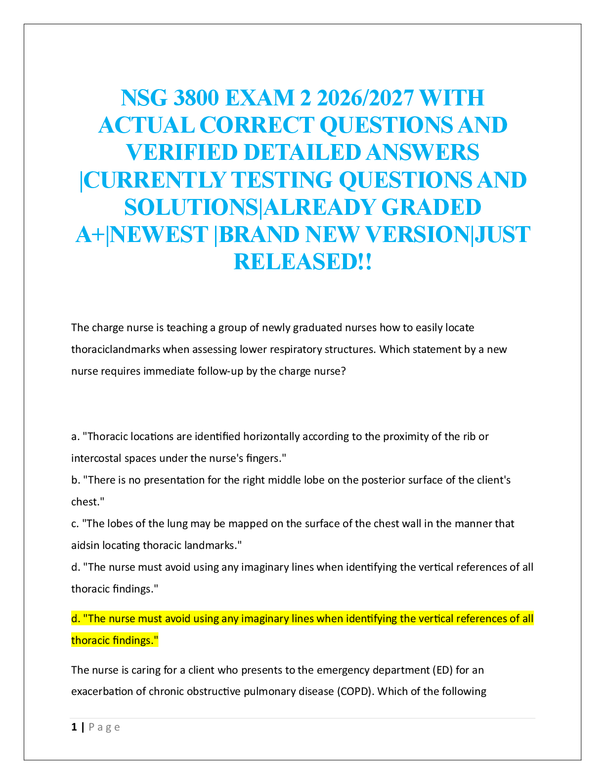 Preview of NSG 3800 EXAM 2 2026/2027