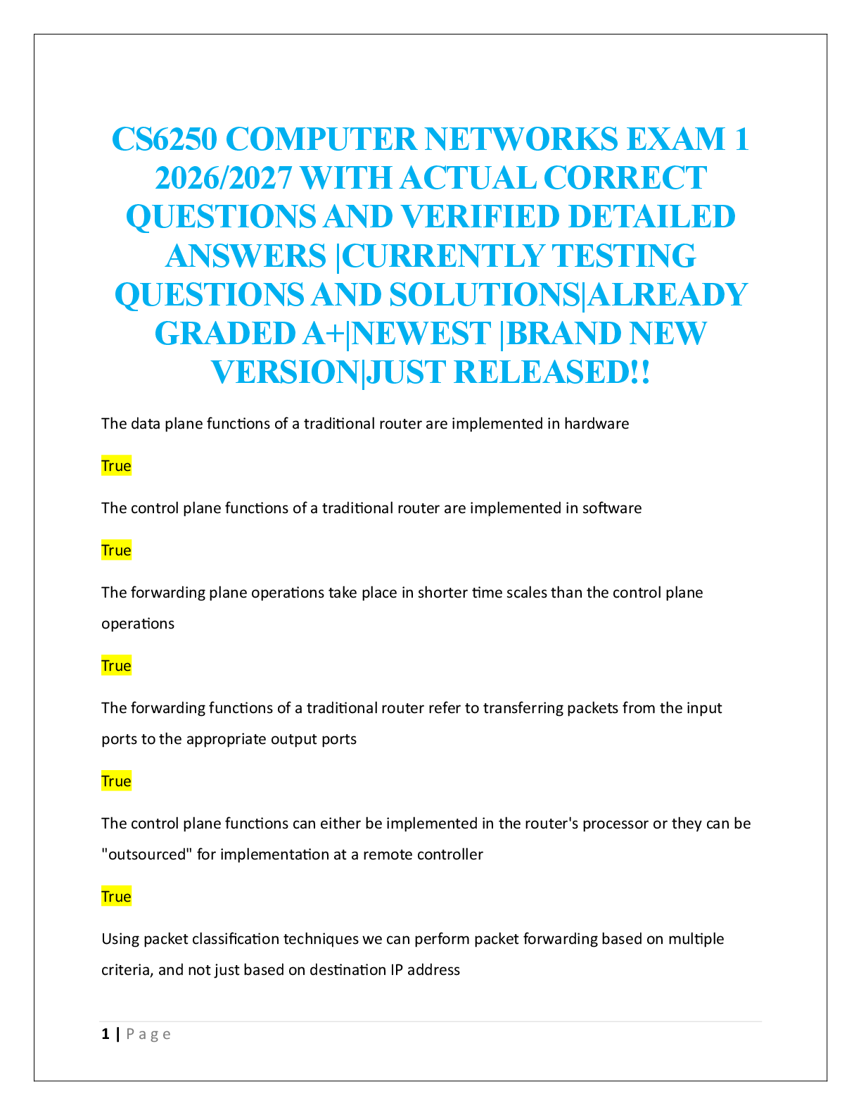 CS6250 COMPUTER NETWORKS EXAM 1  2026/2027
