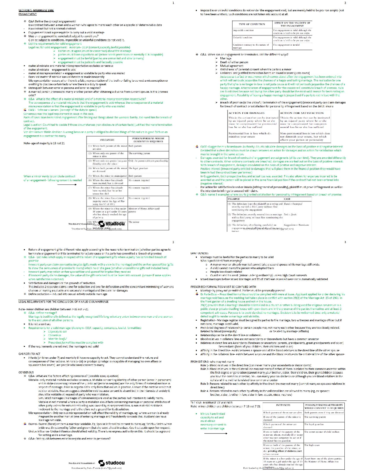 Recommended document preview for Notes on Marriage Law PVL2601E Study Guide   / 2025 Update Study Notes, Cases & Exam Prep