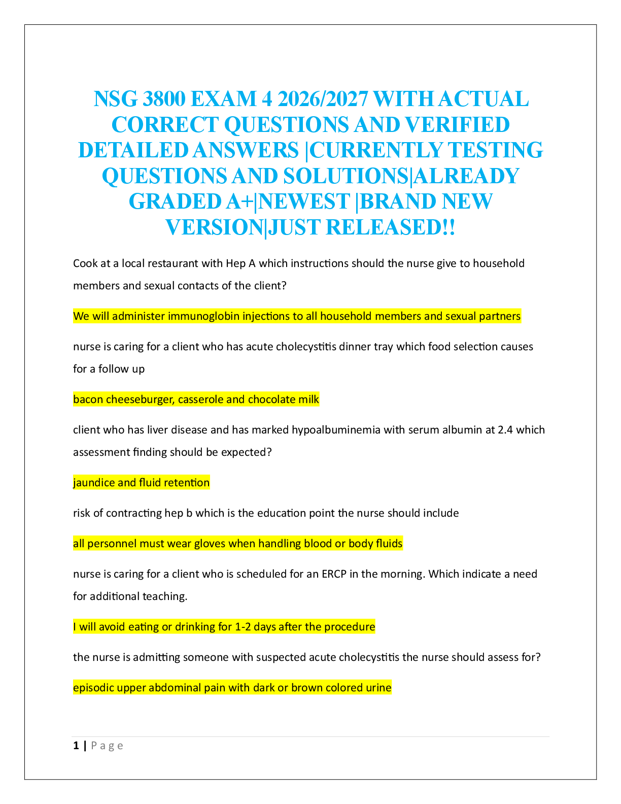 Preview of NSG 3800 EXAM 4 2026/2027