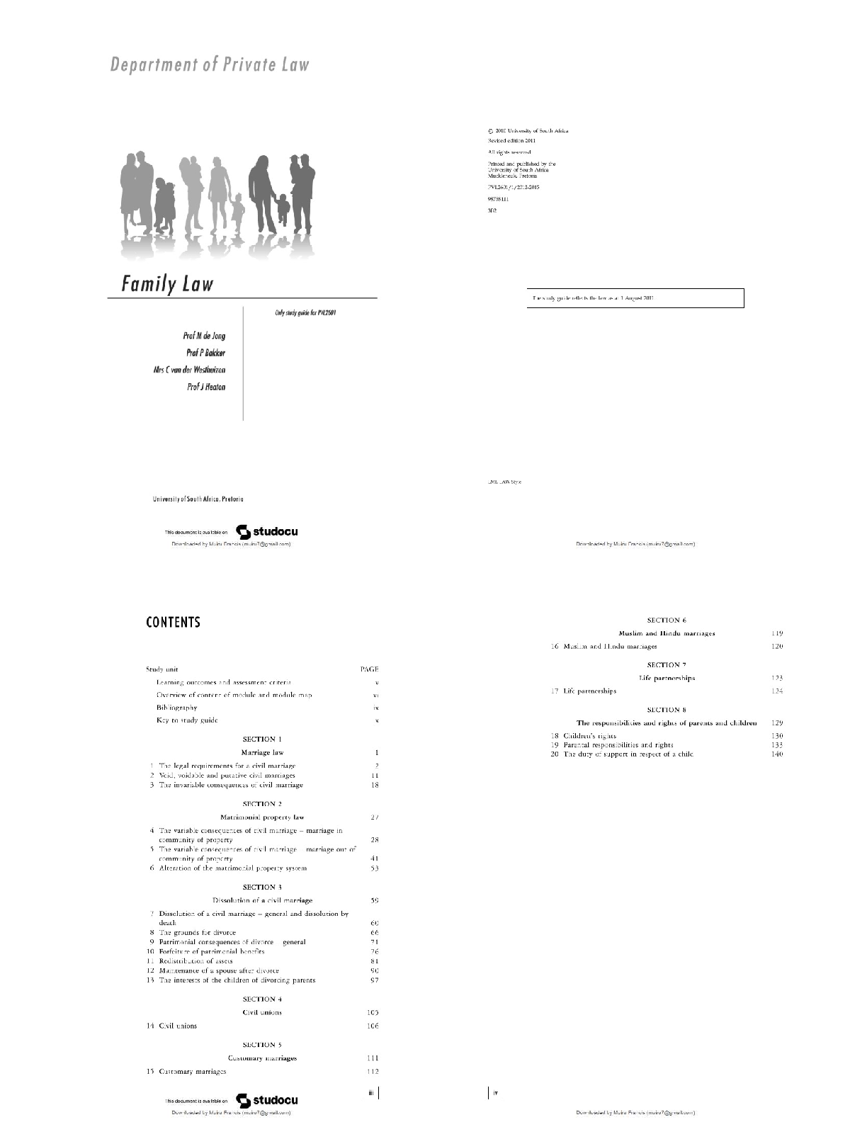 Preview of Family Law (PVL2601)   / 2025 Update Study Notes, Case Summaries & Exam Prep