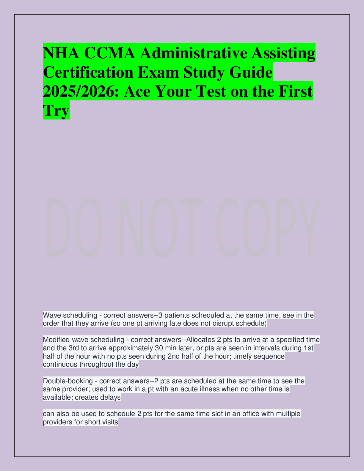 Recommended document preview for NHA CCMA Administrative Assisting  Certification Exam Study Guide  2025/2026: Ace Your Test on the First  Try