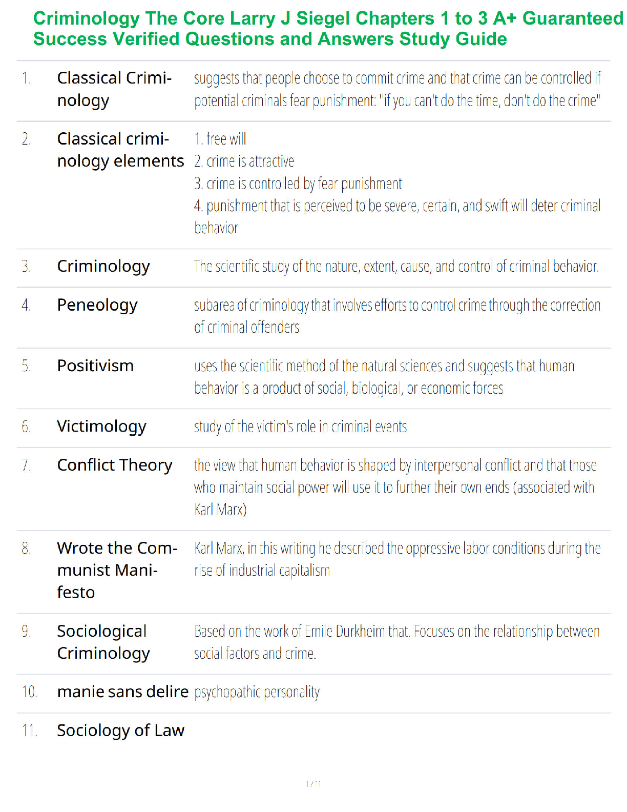 Criminology The Core Larry J Siegel Chapters 1 to 3 A+ Guaranteed Success Verified Questions and Answers Study Guide