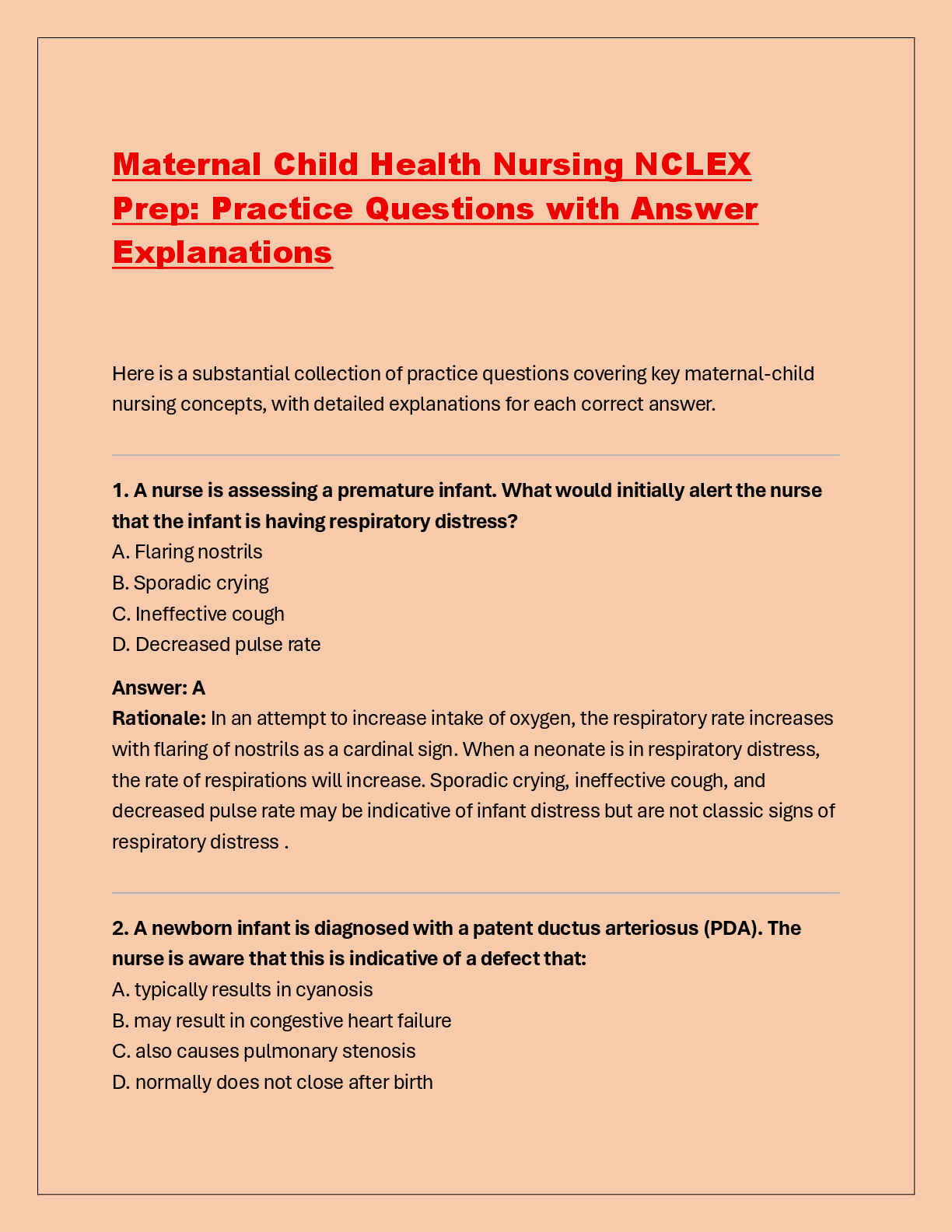 Preview of Maternal Child Health Nursing NCLEX  Prep: Practice Questions with Answer  Explanations