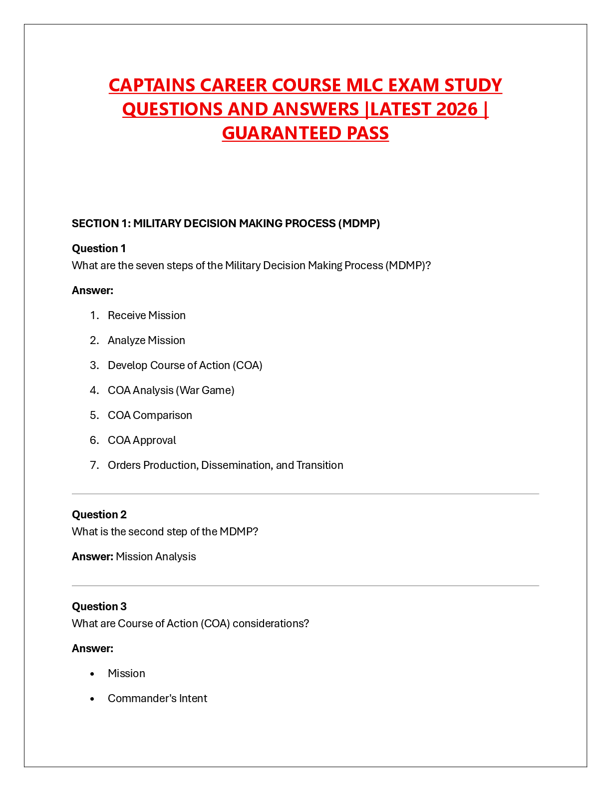 Recommended document preview for CAPTAINS CAREER COURSE MLC EXAM STUDY  QUESTIONS AND ANSWERS |LATEST 2026 |  GUARANTEED PASS
