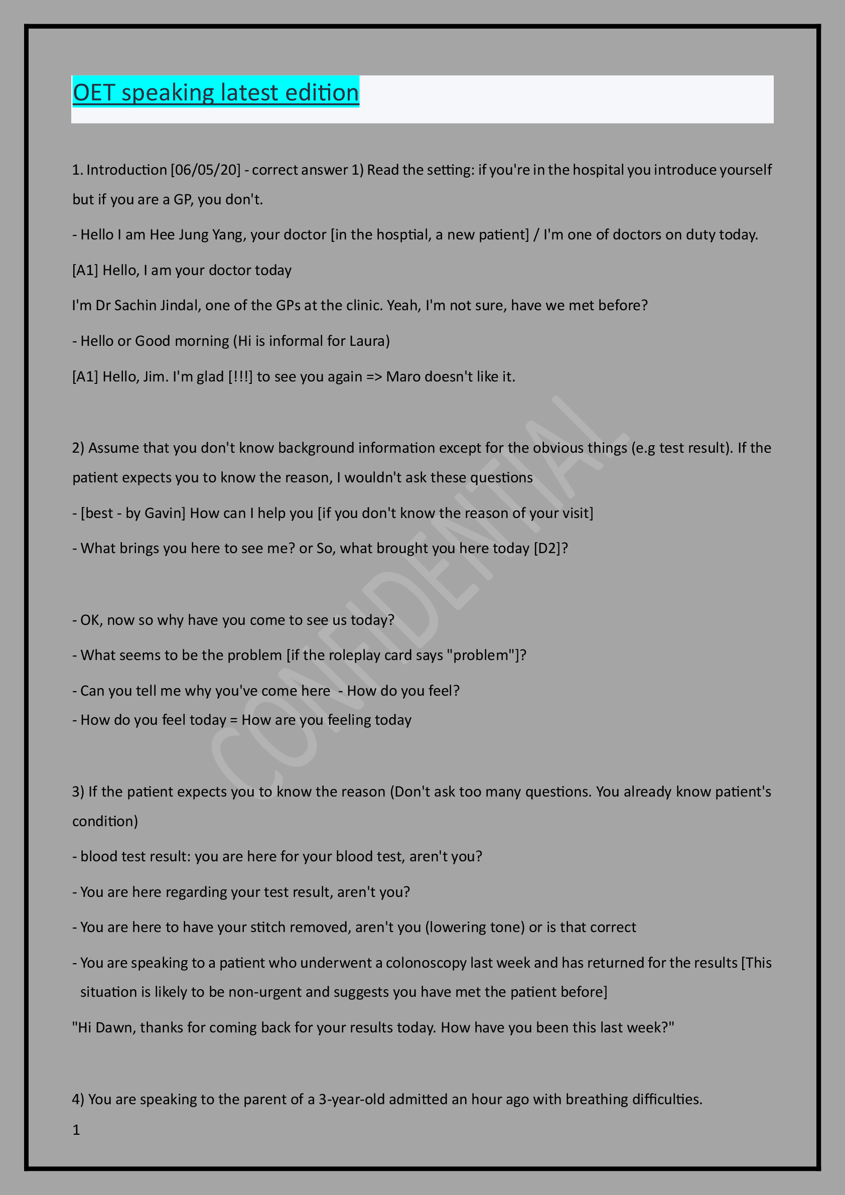 OET speaking latest edition
