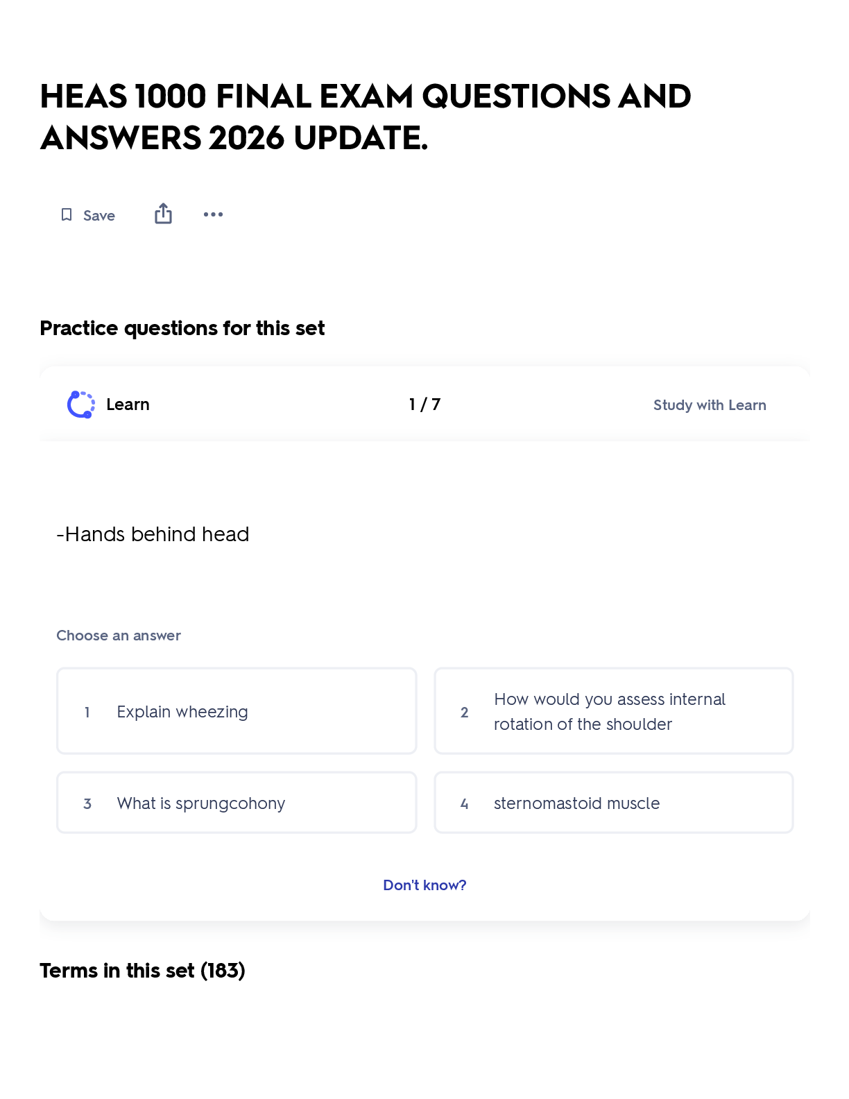 Preview of HEAS 1000 FINAL EXAM QUESTIONS AND ANSWERS 2026 UPDATE