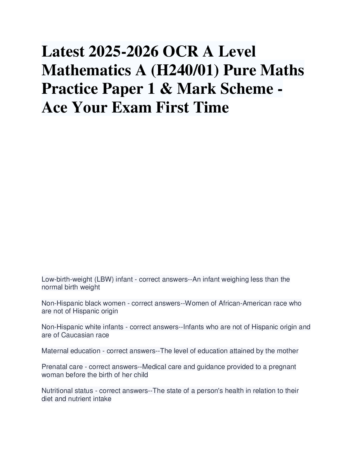 Recommended document preview for Latest 2025/2026 OCR A  Level Biology B (H422/01)  Exam Paper and Mark  Scheme | Master  Fundamentals of Biology &  Ace Your Exams
