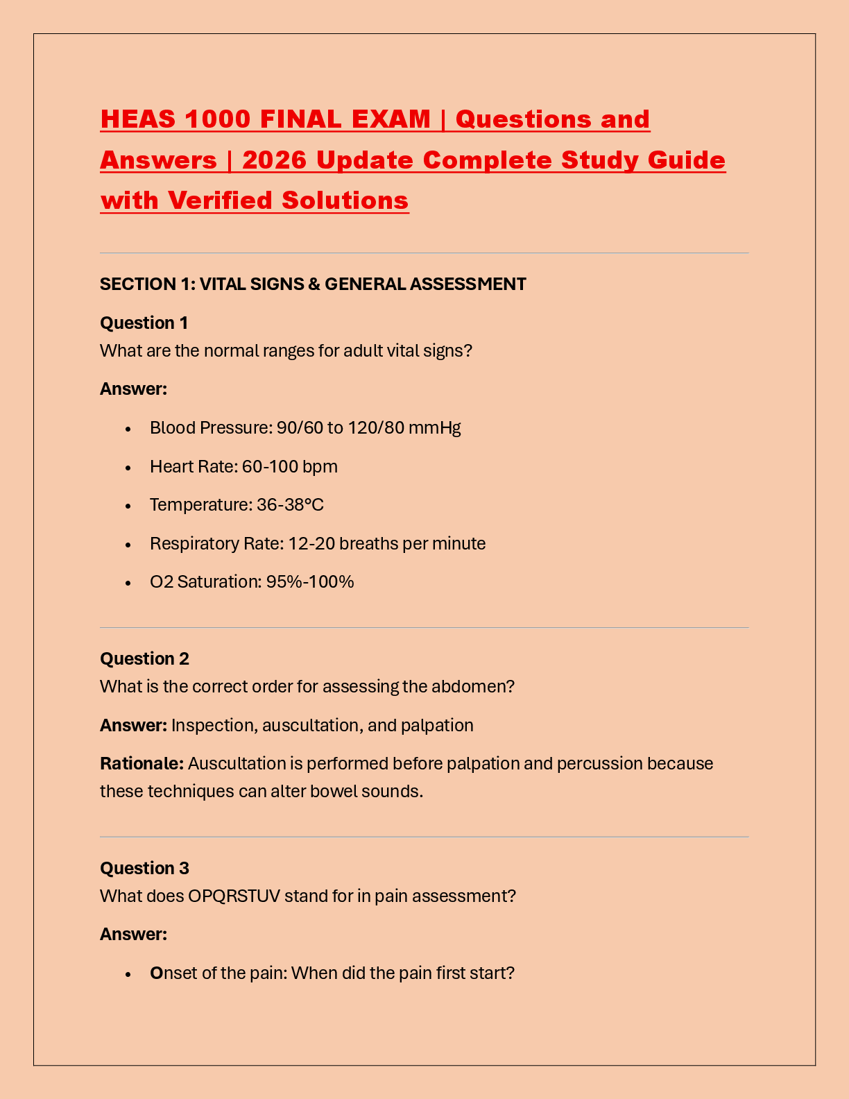 Preview of HEAS 1000 FINAL EXAM | Questions and  Answers | 2026 Update Complete Study Guide  with Ver