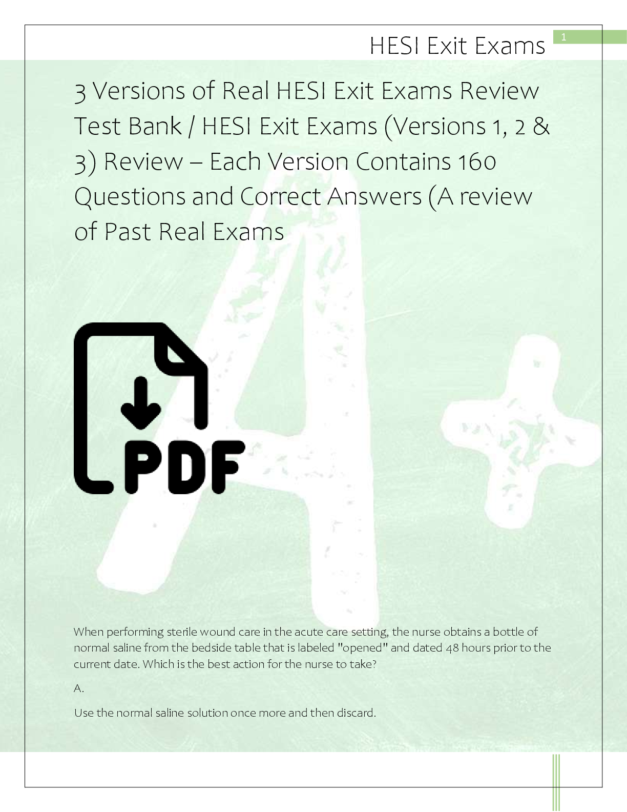 Preview of 3 Versions of Real HESI Exit Exams Review  Test Bank / HESI Exit Exams (Versions 1, 2 &  3