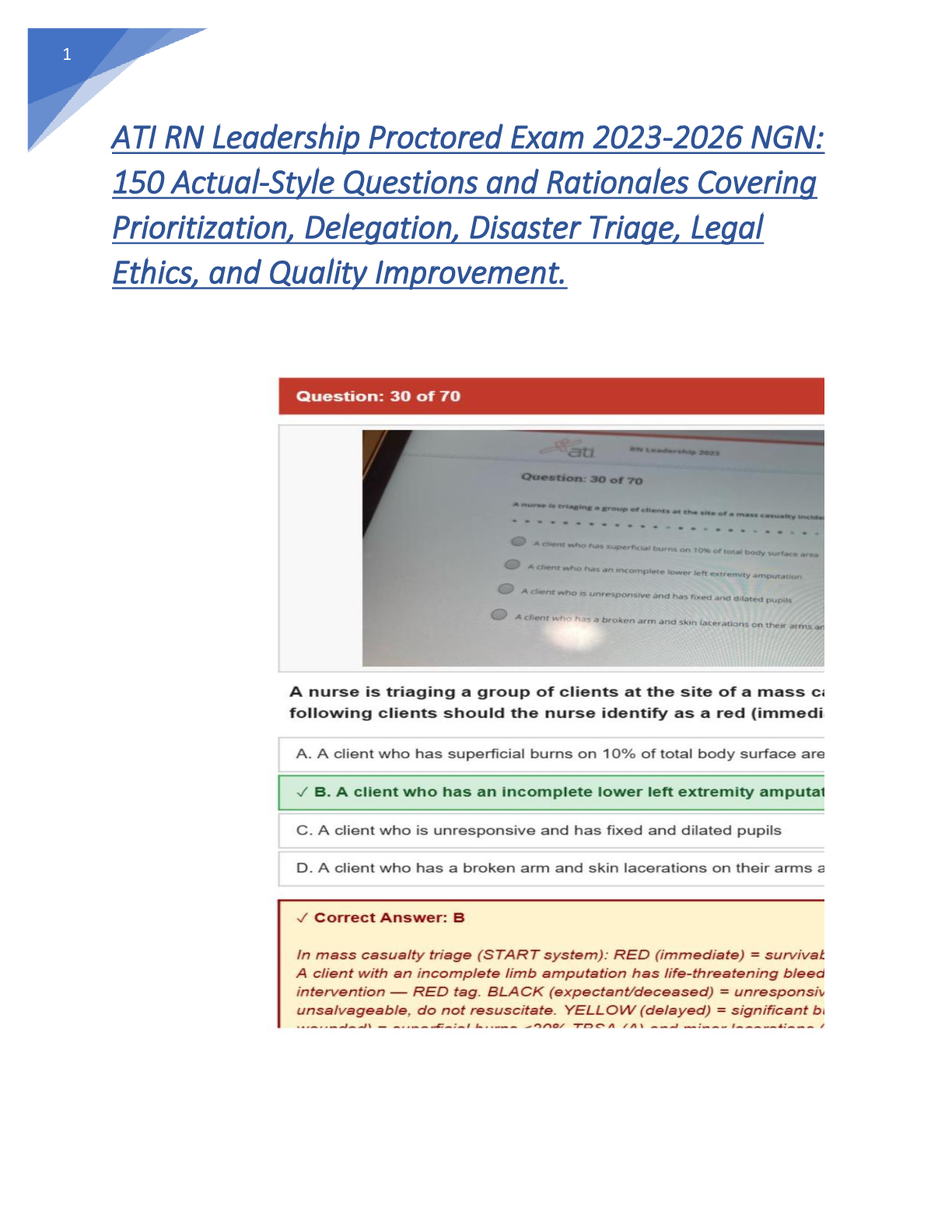 Preview of ATI RN Leadership Proctored  Exam 2023–2026: 180 Practice  Questions with Rationales — A