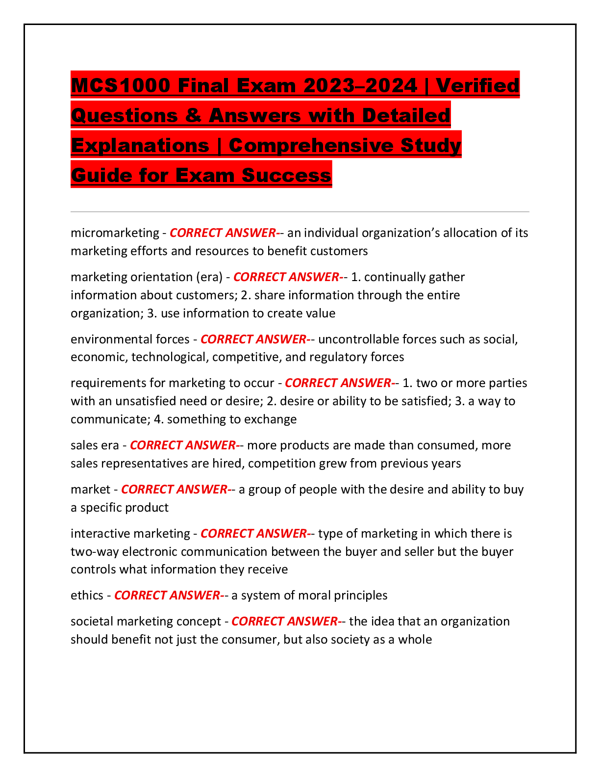Recommended document preview for MCS1000 Final Exam 2023–2024 | Verified Questions & Answers with Detailed Explanations | Comprehensive Study Guide for Exam Success