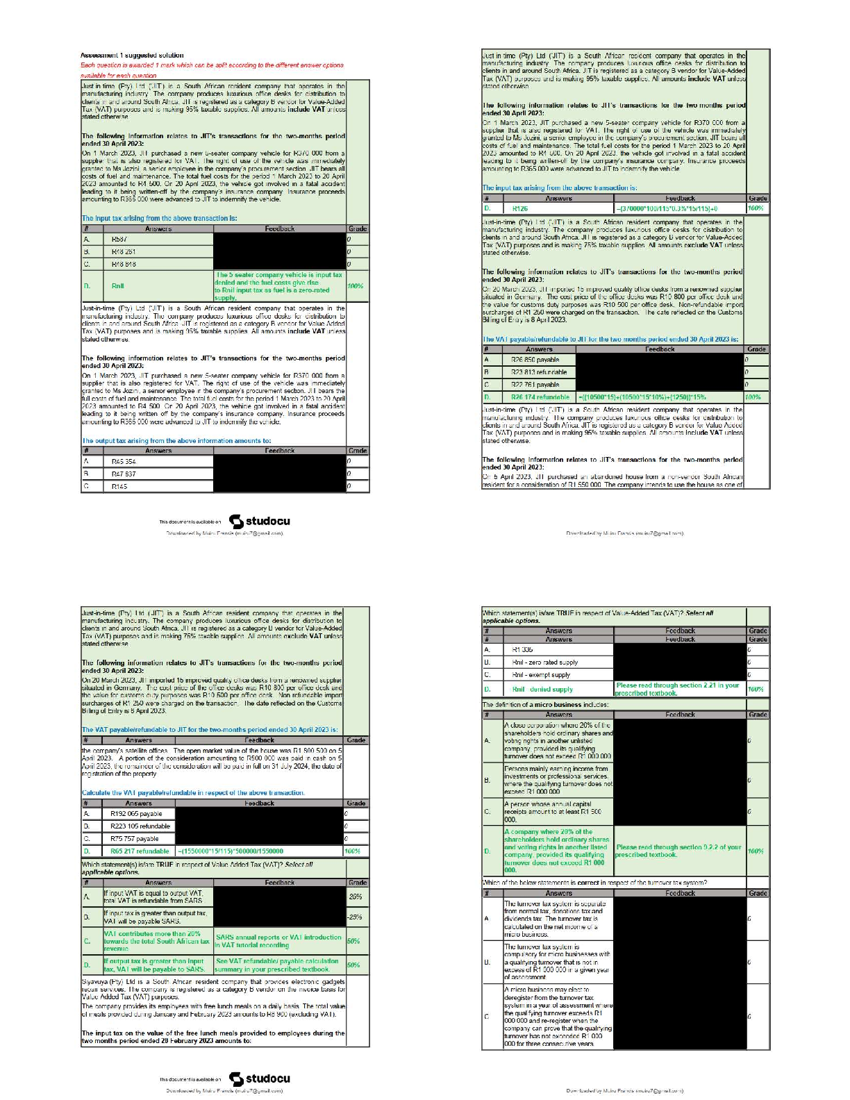 Recommended document preview for Tax3701 Assessment 1 Suggested Solutions and VAT Implications   / 2025 Update Study Guide & Exam Prep