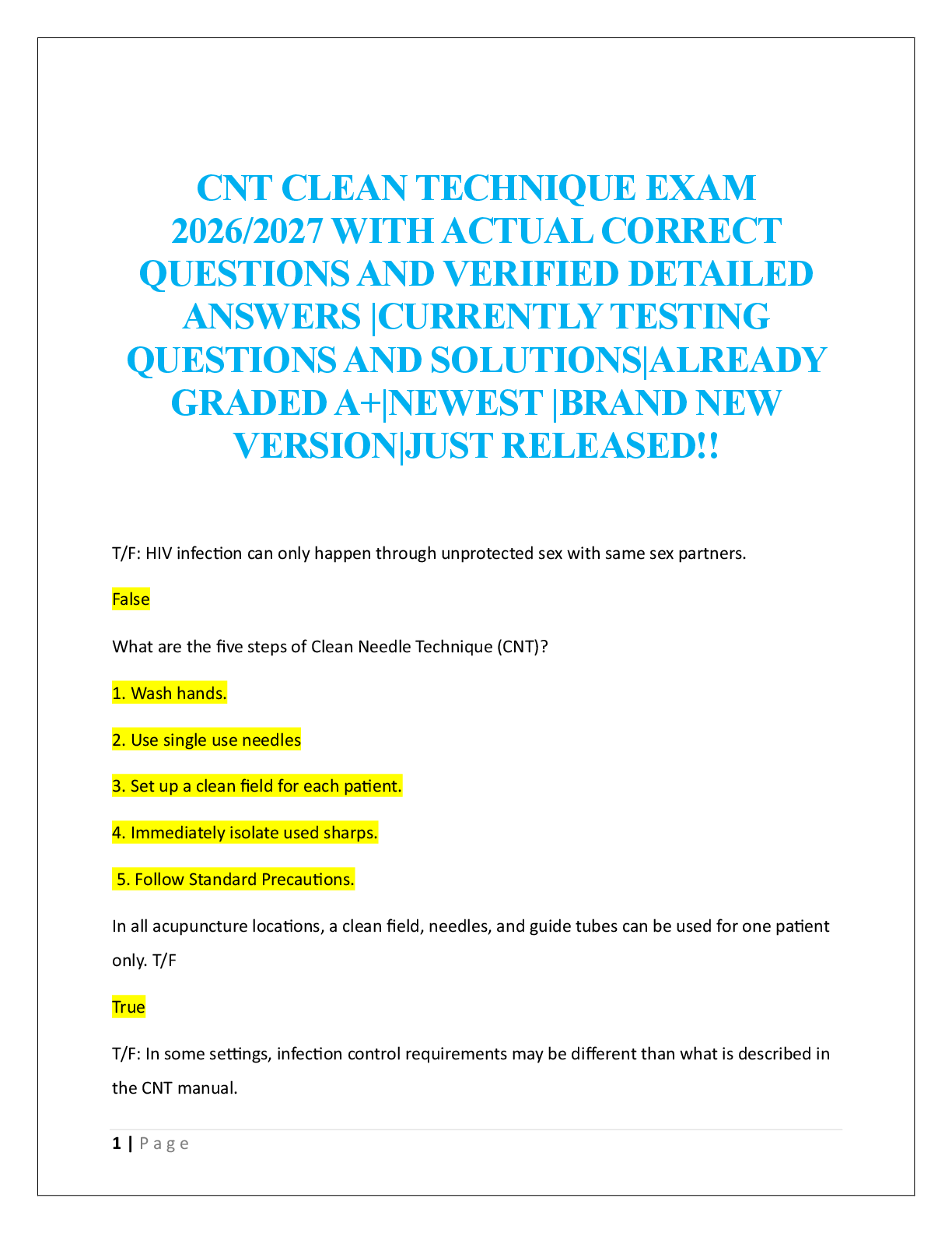 CNT CLEAN TECHNIQUE EXAM   2026/2027