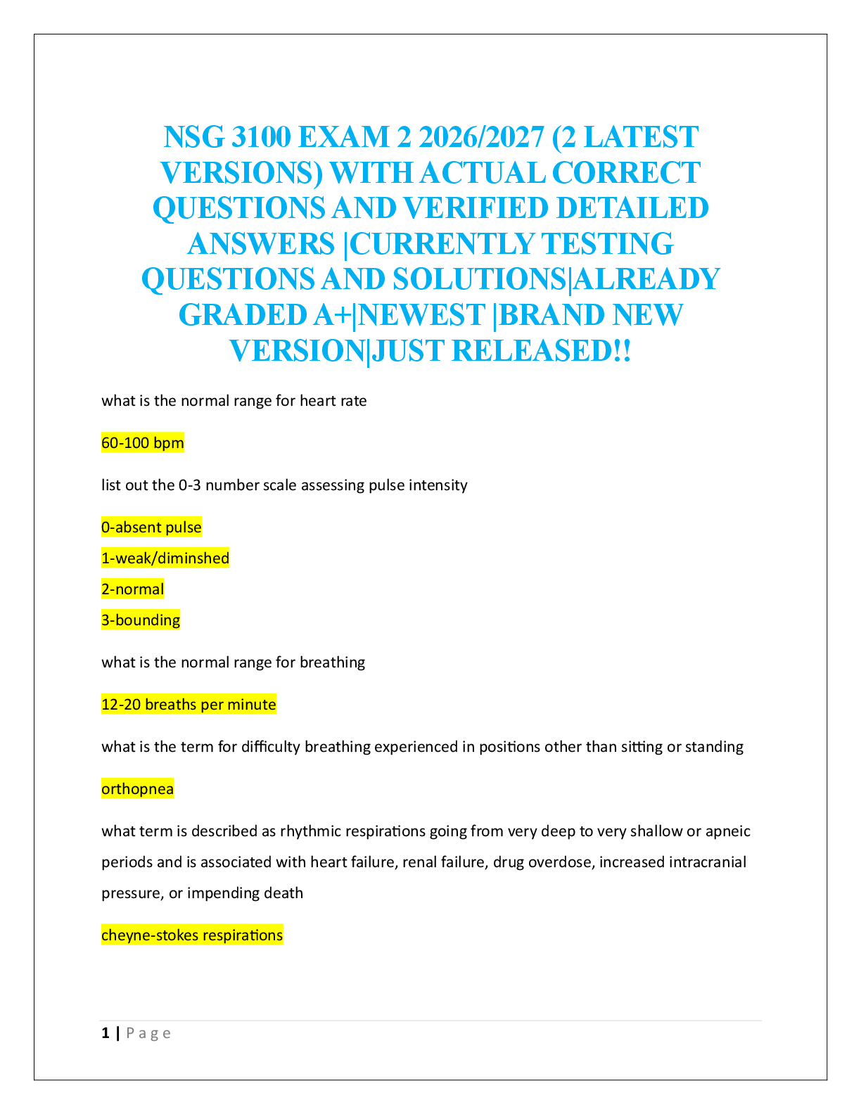 Recommended document preview for NSG 3100 EXAM 2 2026/2027 (2 LATEST  VERSIONS)