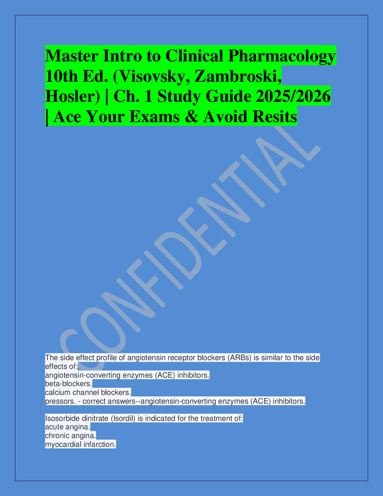 Recommended document preview for Master Intro to Clinical Pharmacology  10th Ed. (Visovsky, Zambroski,  Hosler) | Ch. 1 Study Guide 2025/2026  | Ace Your Exams & Avoid Resits