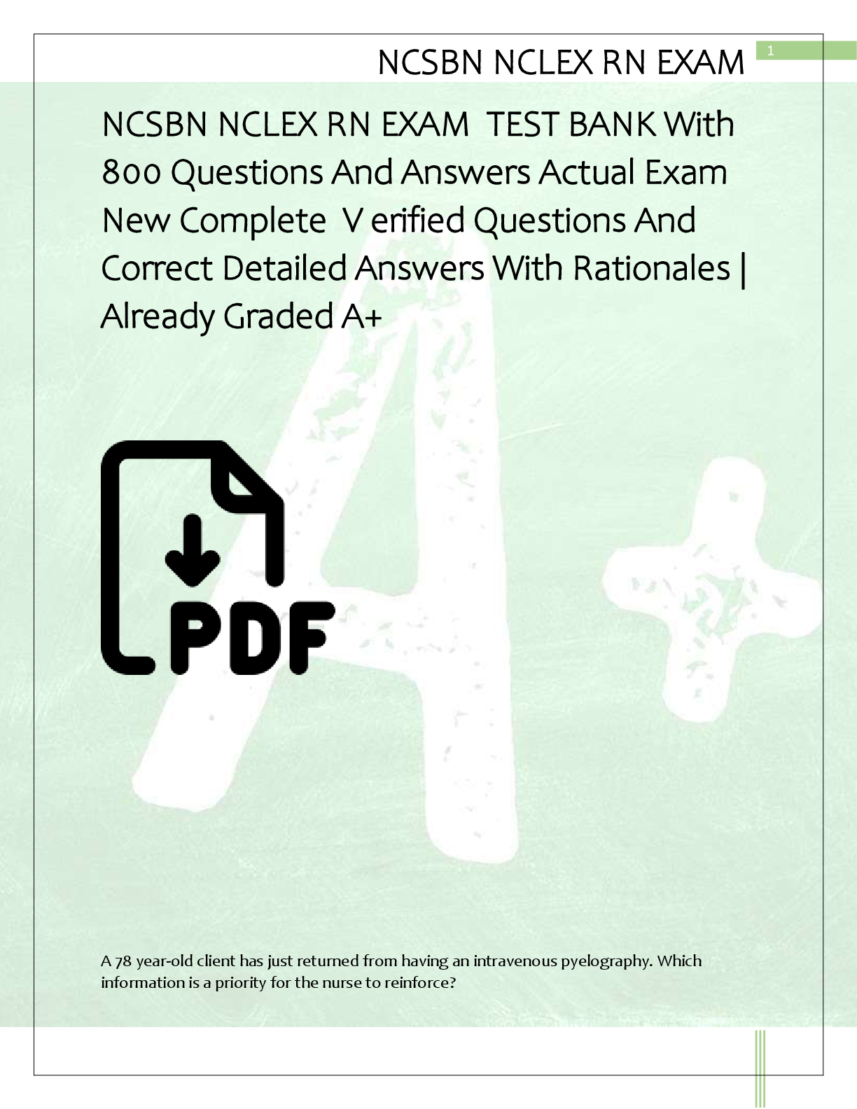 Preview of NCSBN NCLEX RN EXAM  TEST BANK With  800 Questions And Answers Actual Exam  New Complete