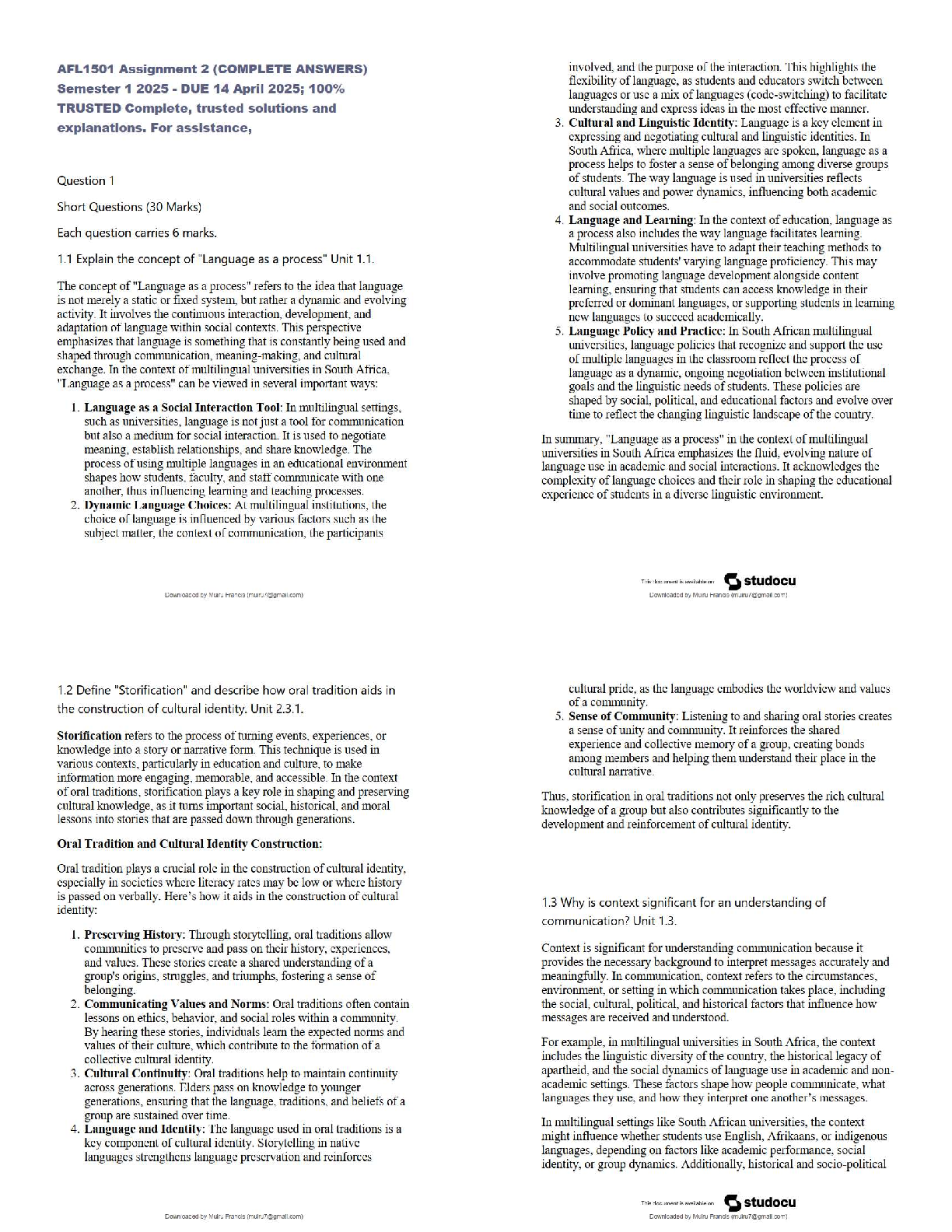 Recommended document preview for AFL1501 Assignment 2 Solutions Semester 1   / 2026 Updated Answers & Study Guide