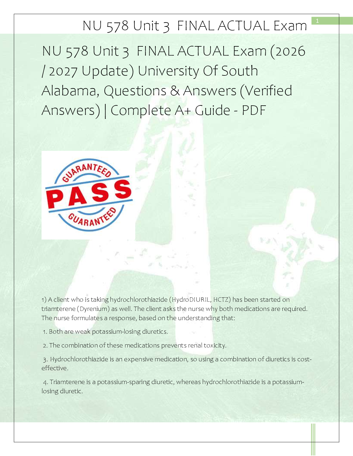 Recommended document preview for NU 578 Unit 3  FINAL ACTUAL Exam (2026  / 2027 Update) University Of South  Alabama, Questions & Answers (Verified  Answers) | Complete A+ Guide - PDF