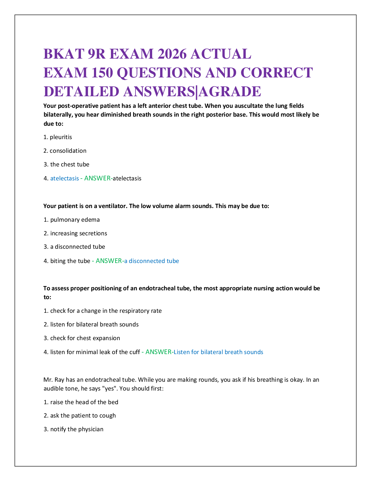 BKAT 9R EXAM 2026 ACTUAL   EXAM 150 QUESTIONS AND CORRECT  DETAILED ANSWERS|AGRADE
