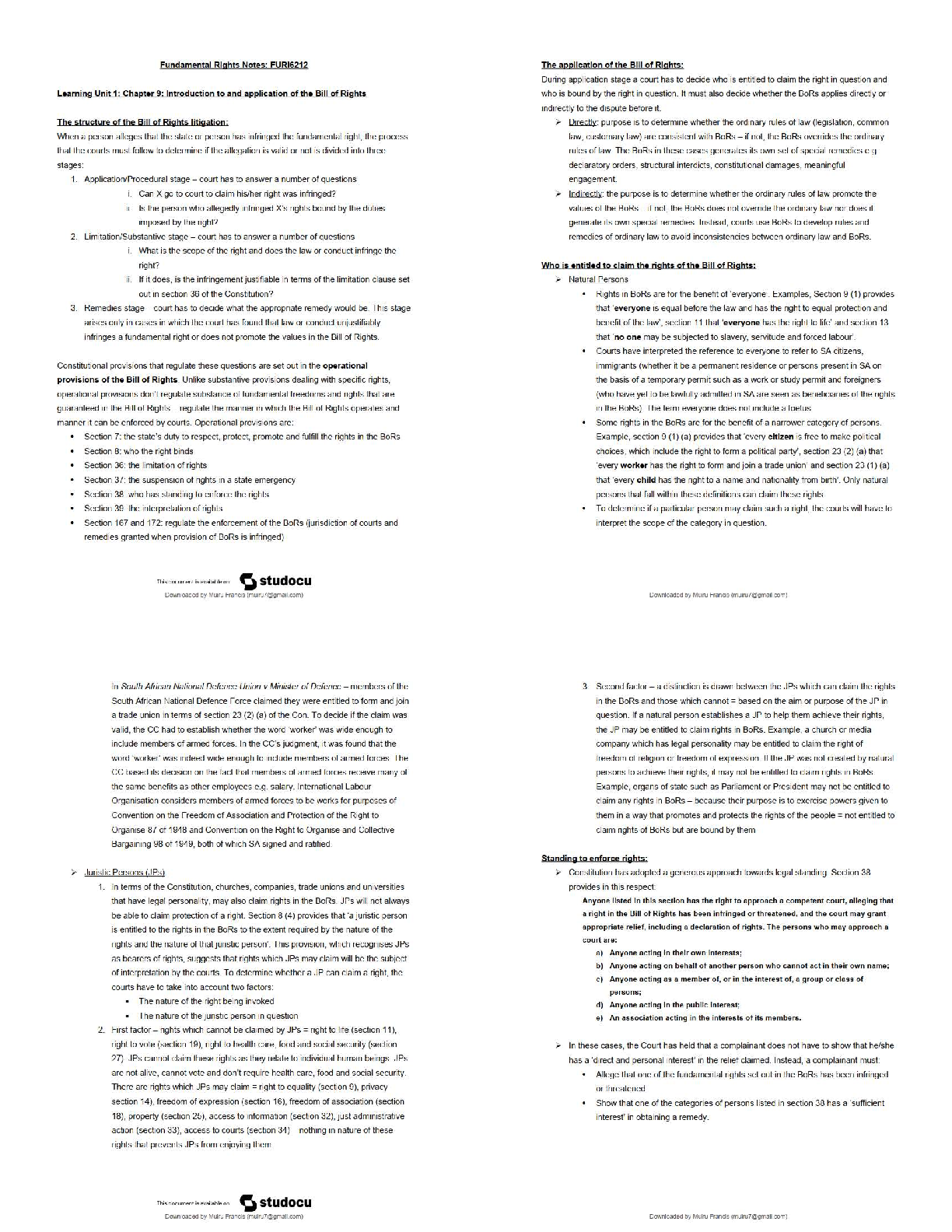 Preview of FUR2601 Fundamental Rights Study Guide   / 2026 Updated Notes & Exam Prep