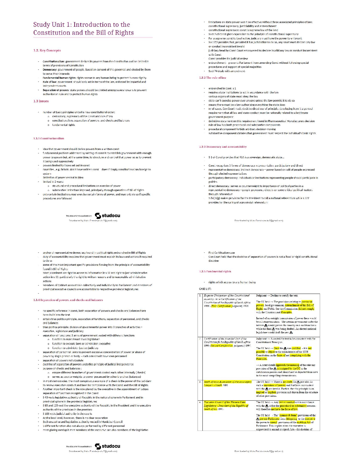 Recommended document preview for FUR2601 Summary of Fundamental Rights Study Notes   / 2026 Quick Revision Guide