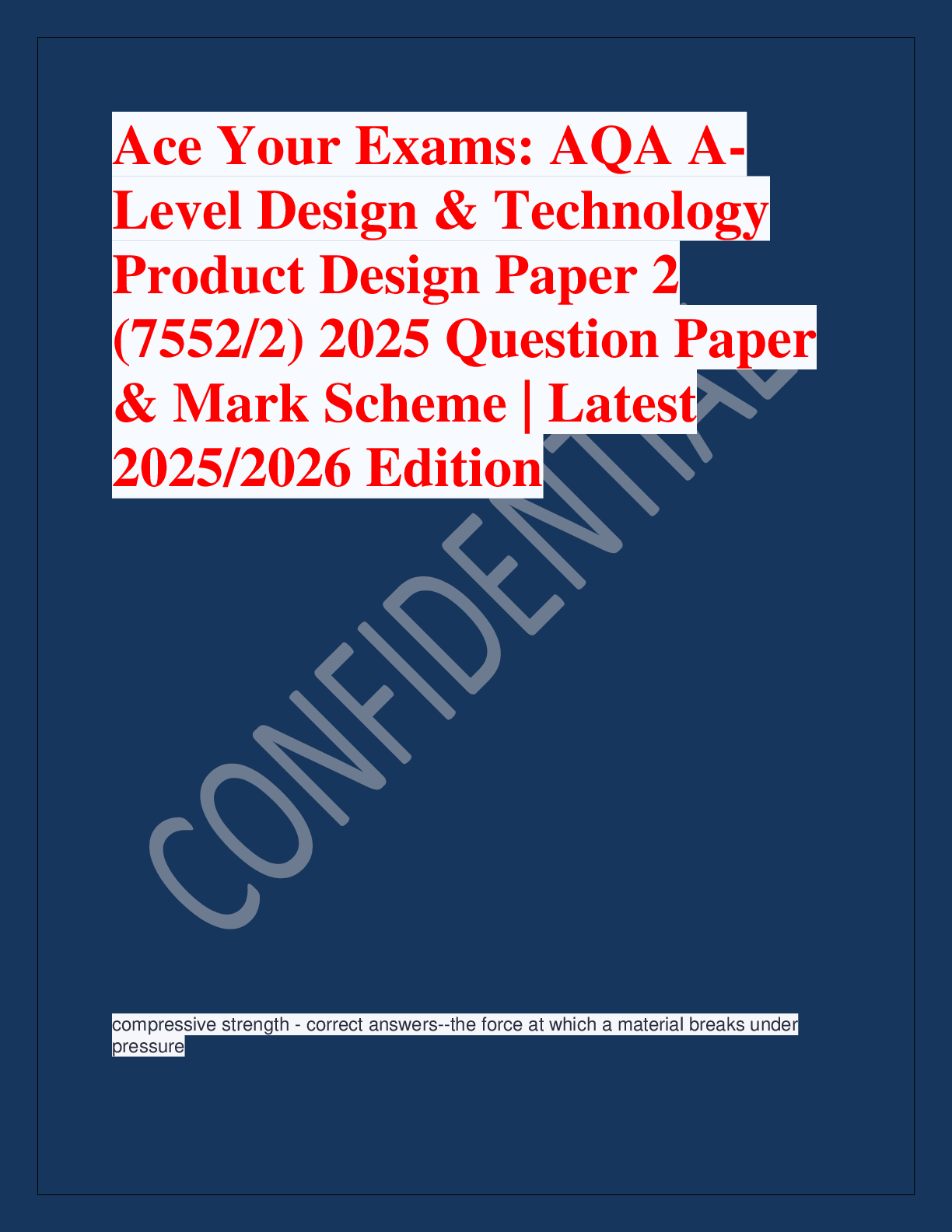 Recommended document preview for Ace Your Exams: AQA ALevel Design & Technology  Product Design Paper 2  (7552/2) 2025 Question Paper  & Mark Scheme | Latest  2025/2026 Edition