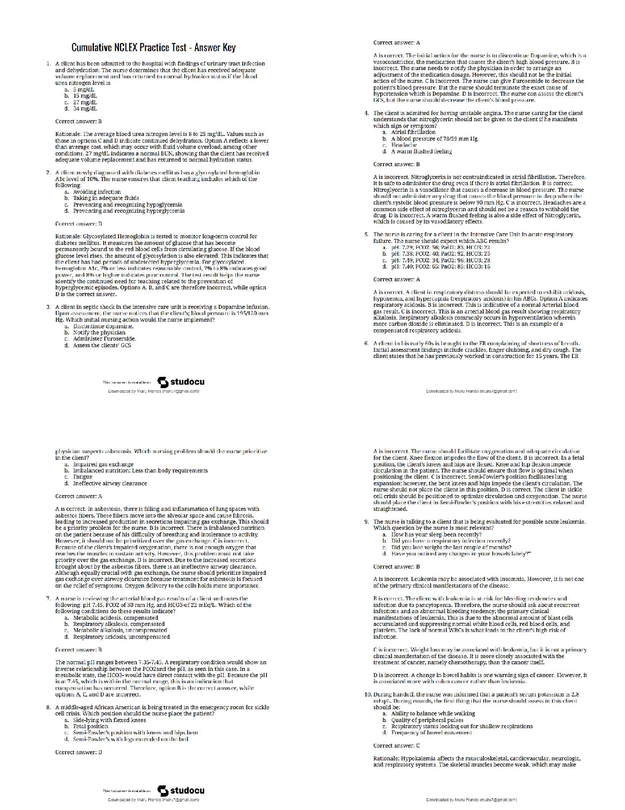 Recommended document preview for Cumulative NCLEX Practice Test   / 2025 Update Study Guide & Exam Prep