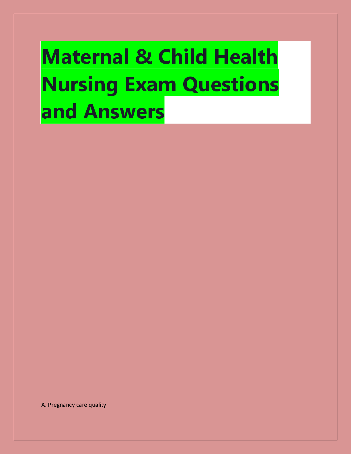 Maternal & Child Health  Nursing Exam Questions  and Answers