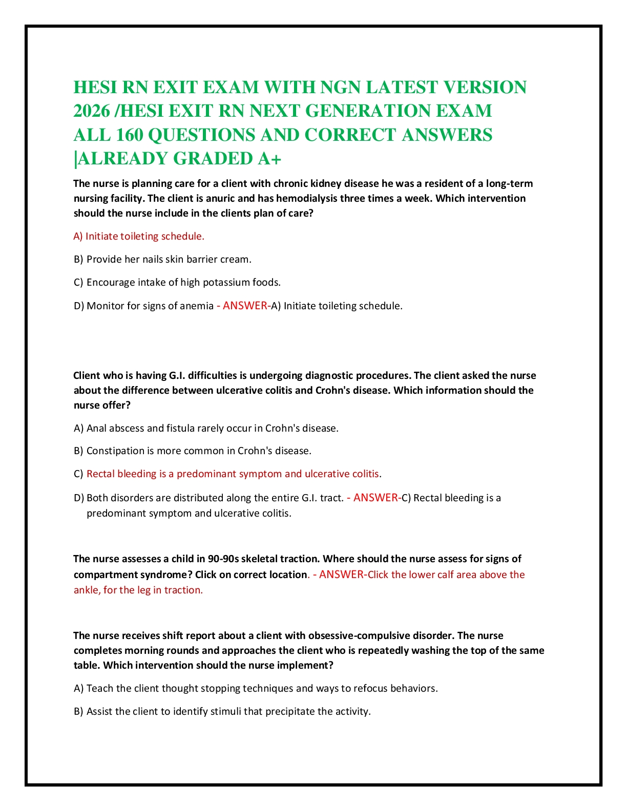 Preview of HESI RN EXIT EXAM WITH NGN LATEST VERSION   2026 /HESI EXIT RN NEXT GENERATION EXAM   ALL 160 QUESTIONS AND CORRECT ANSWERS  |ALREADY GRADED A+
