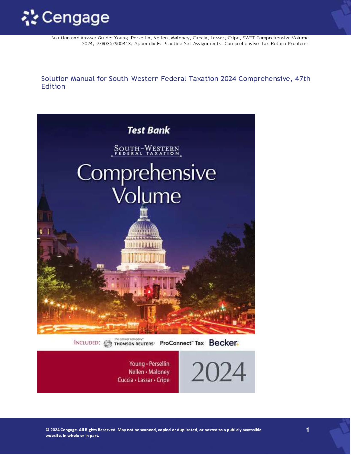 Recommended document preview for Solution Manual for South-Western Federal Taxation 2024 Comprehensive, 47th  Edition