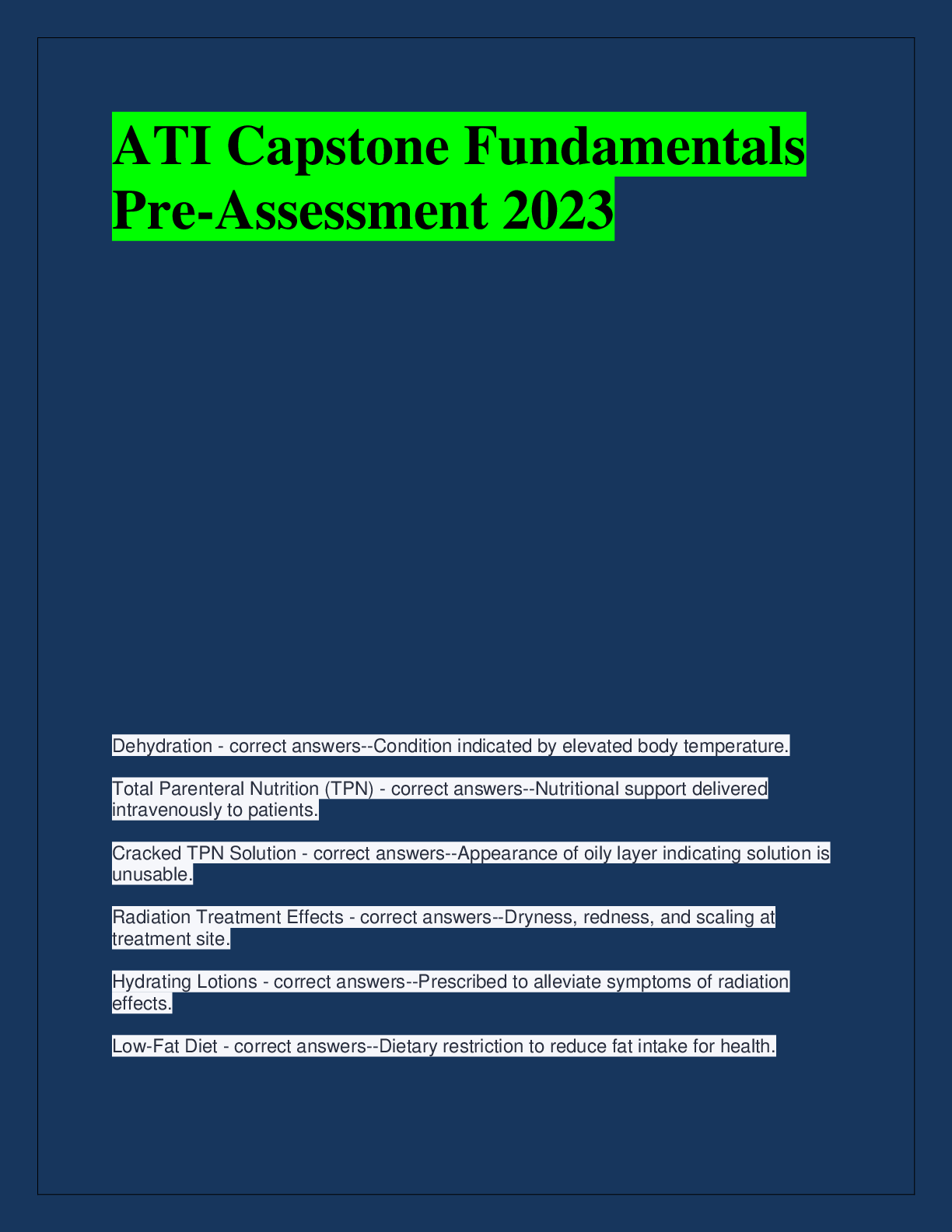 Preview of ATI Capstone Fundamentals  Pre-Assessment 2023