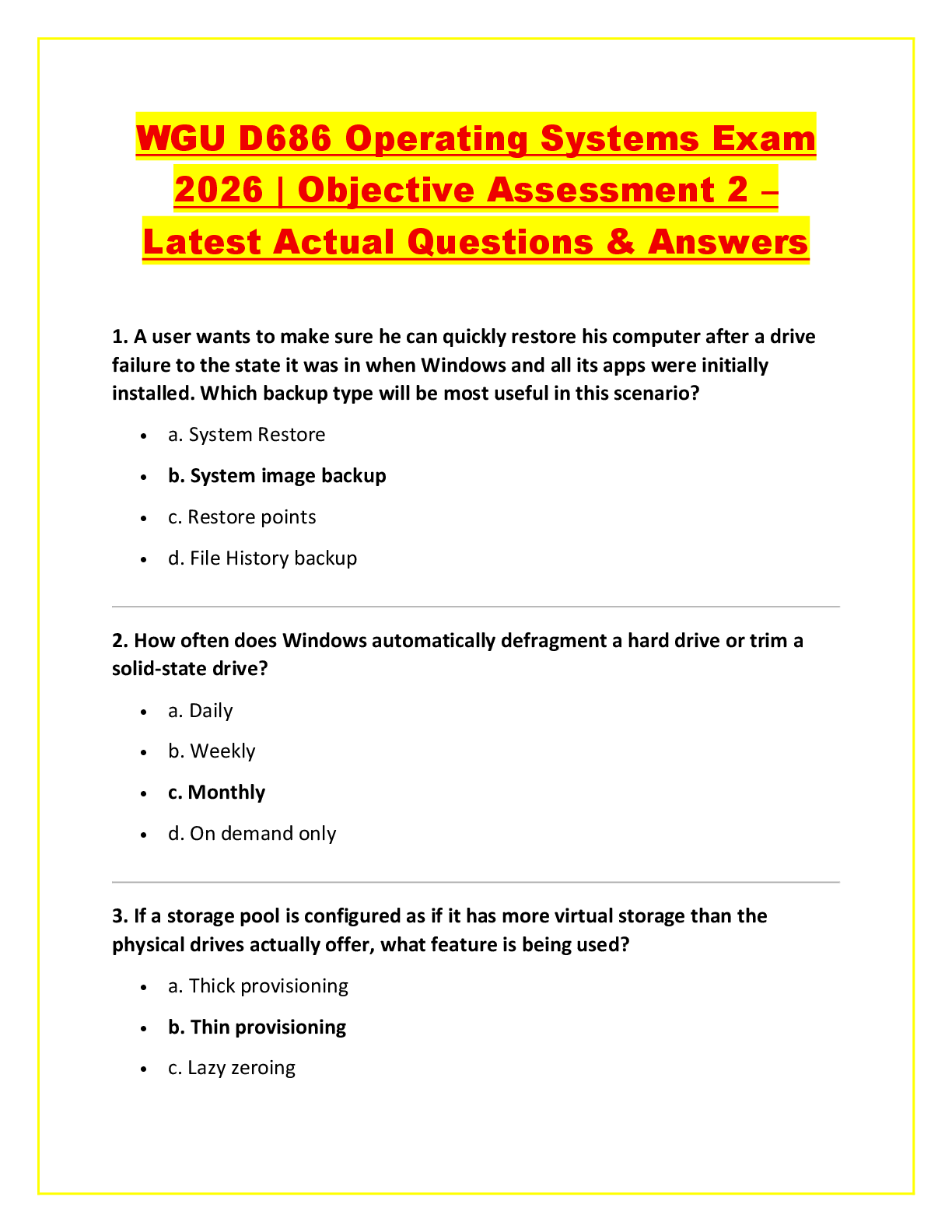 Recommended document preview for WGU D686 Operating Systems Exam 2026 | Objective Assessment 2 – Latest Actual Questions & Answers