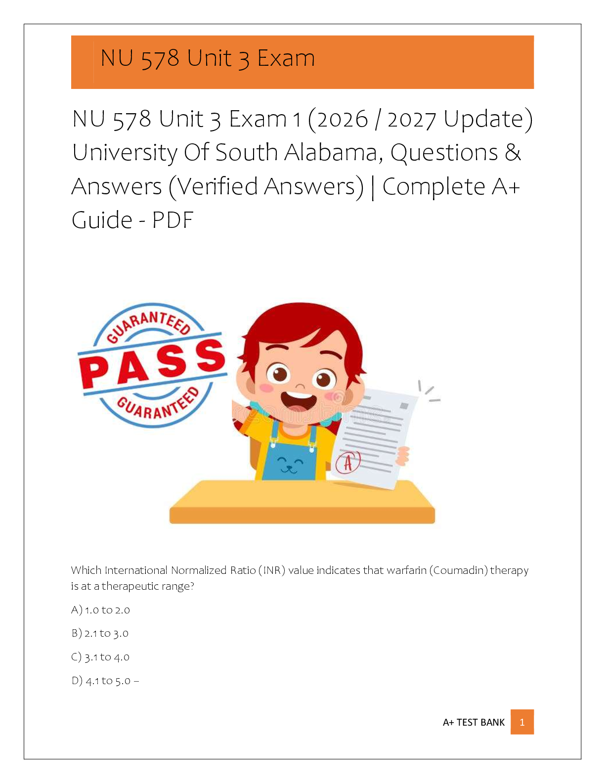 Recommended document preview for NU 578 Unit 3 Exam 1 (2026 / 2027 Update)  University Of South Alabama, Questions &  Answers (Verified Answers) | Complete A+  Guide - PDF
