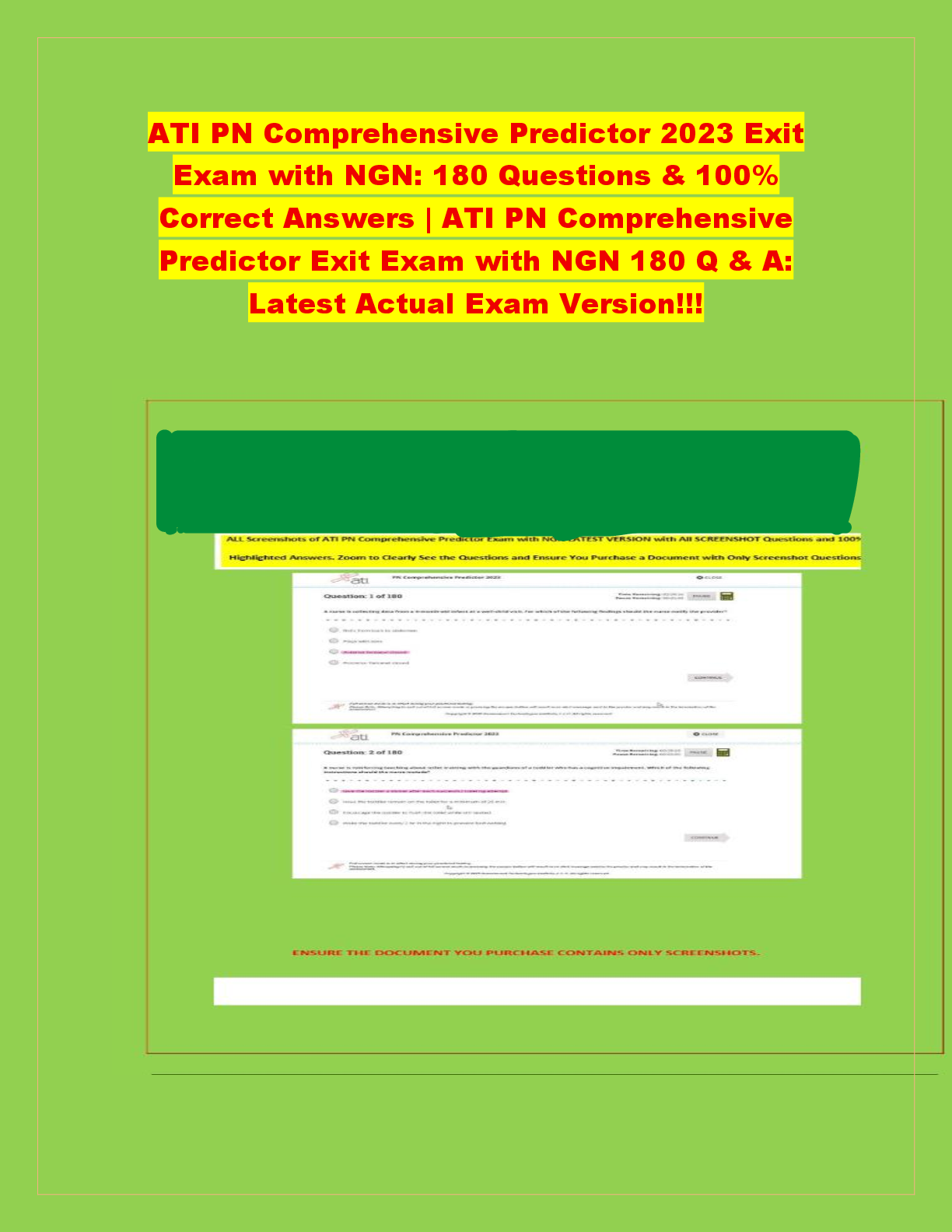 Preview of PN Comprehensive Predictor 2023 Exit Exam with NGN: 180 Questions & 100% Correct Answers |