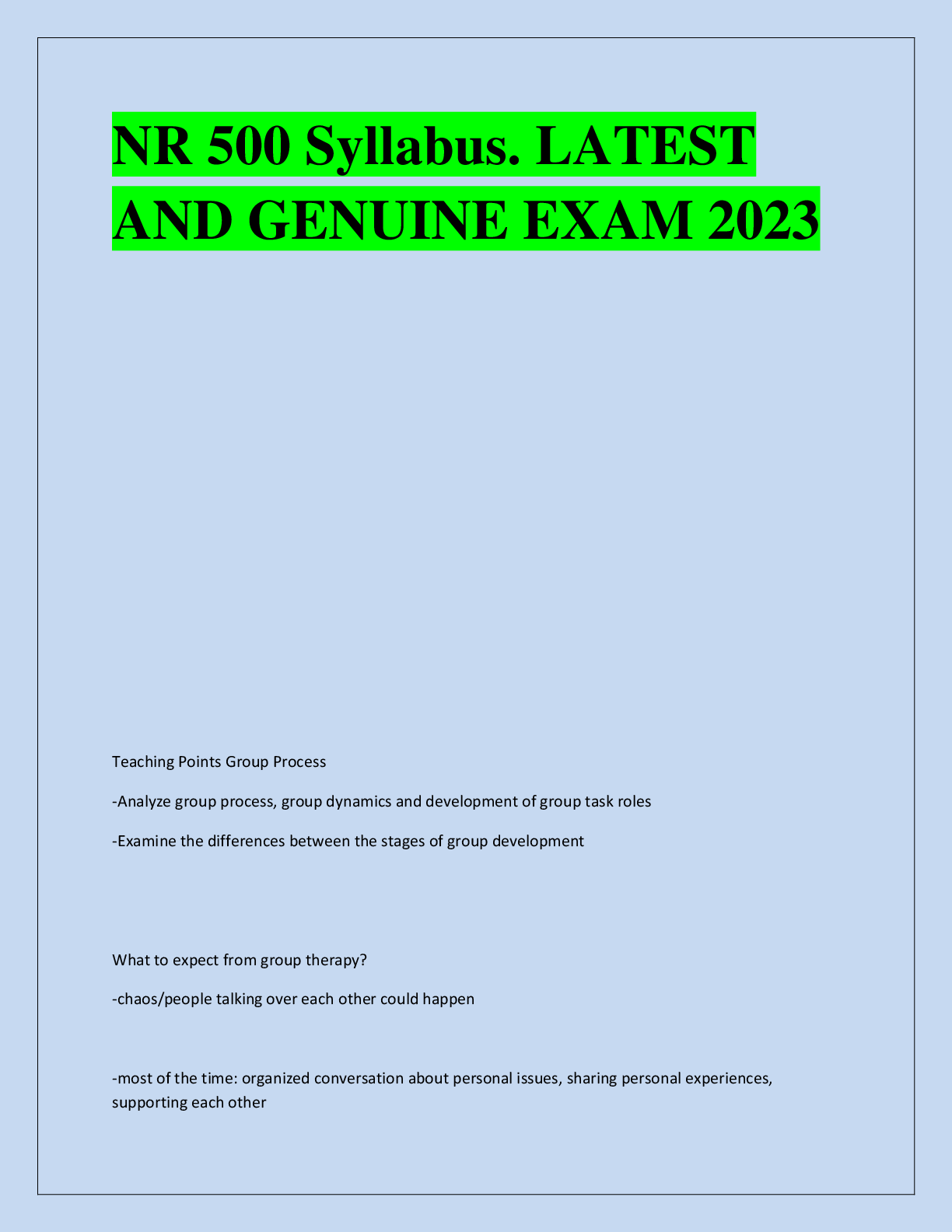 Recommended document preview for NR 500 Syllabus. LATEST  AND GENUINE EXAM 2023