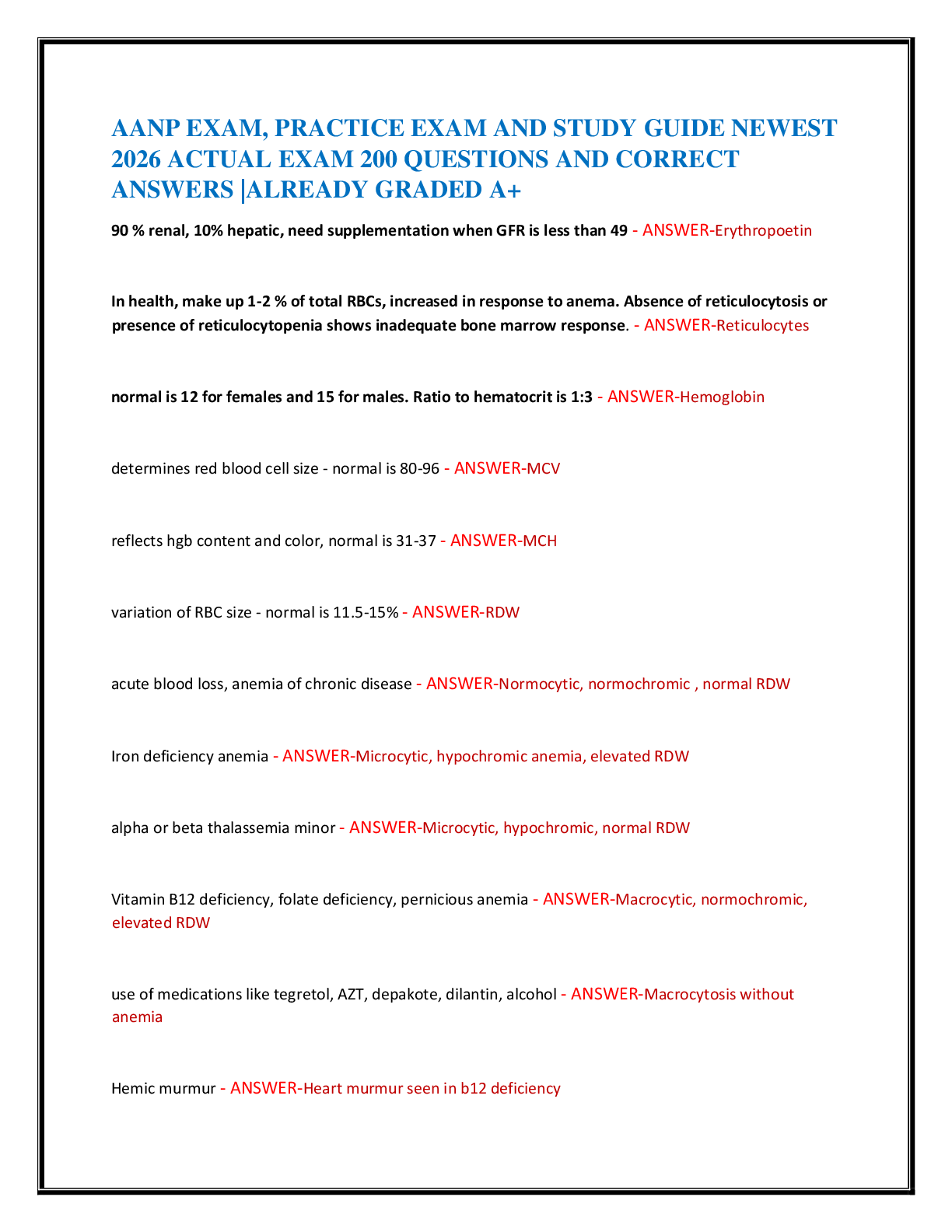 AANP EXAM, PRACTICE EXAM AND STUDY GUIDE NEWEST   2026 ACTUAL EXAM 200 QUESTIONS AND CORRECT   ANSWERS |ALREADY GRADED A+