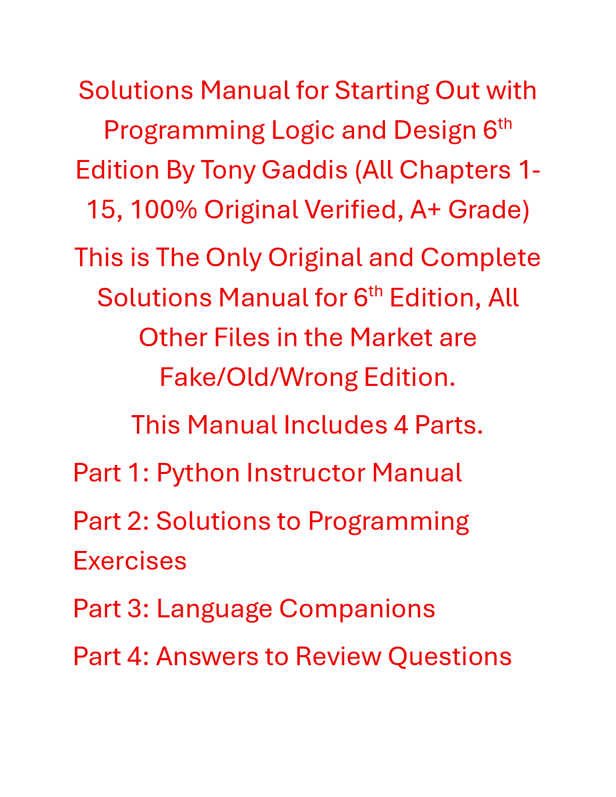 Solutions Manual Starting Out with Programming Logic and Design 6th Edition By Tony Gaddis