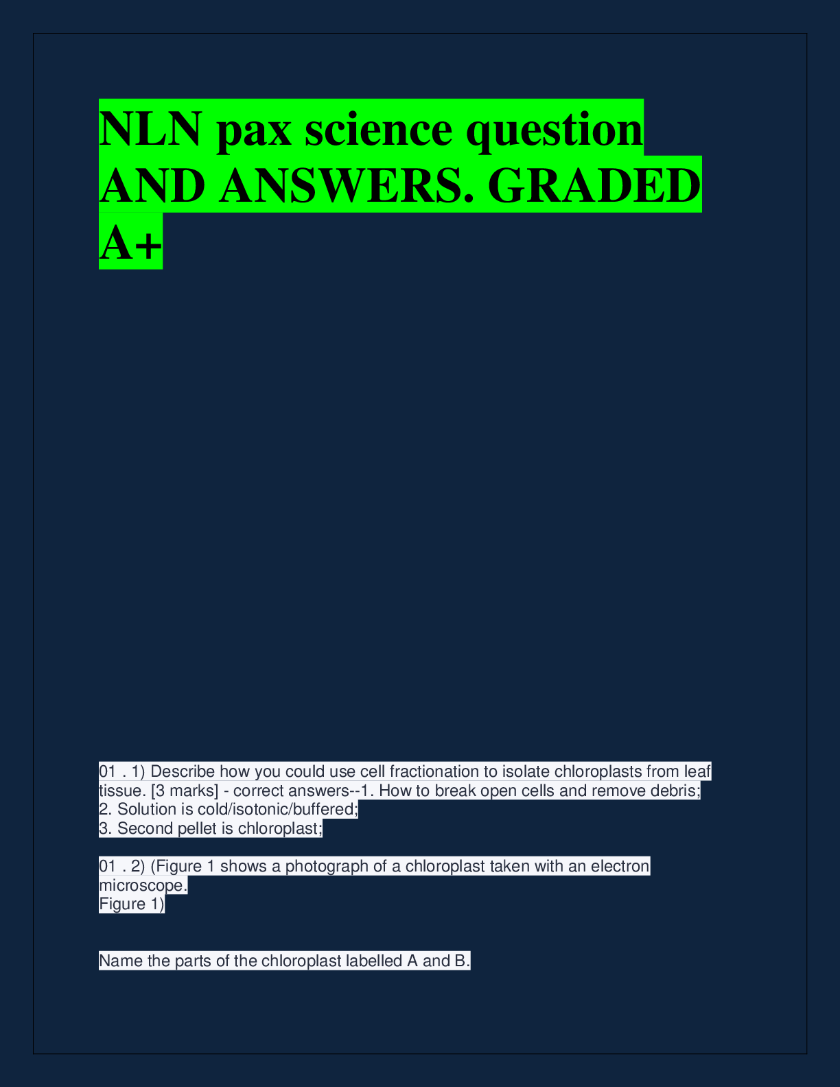 Preview of NLN pax science question  AND ANSWERS. GRADED  A+