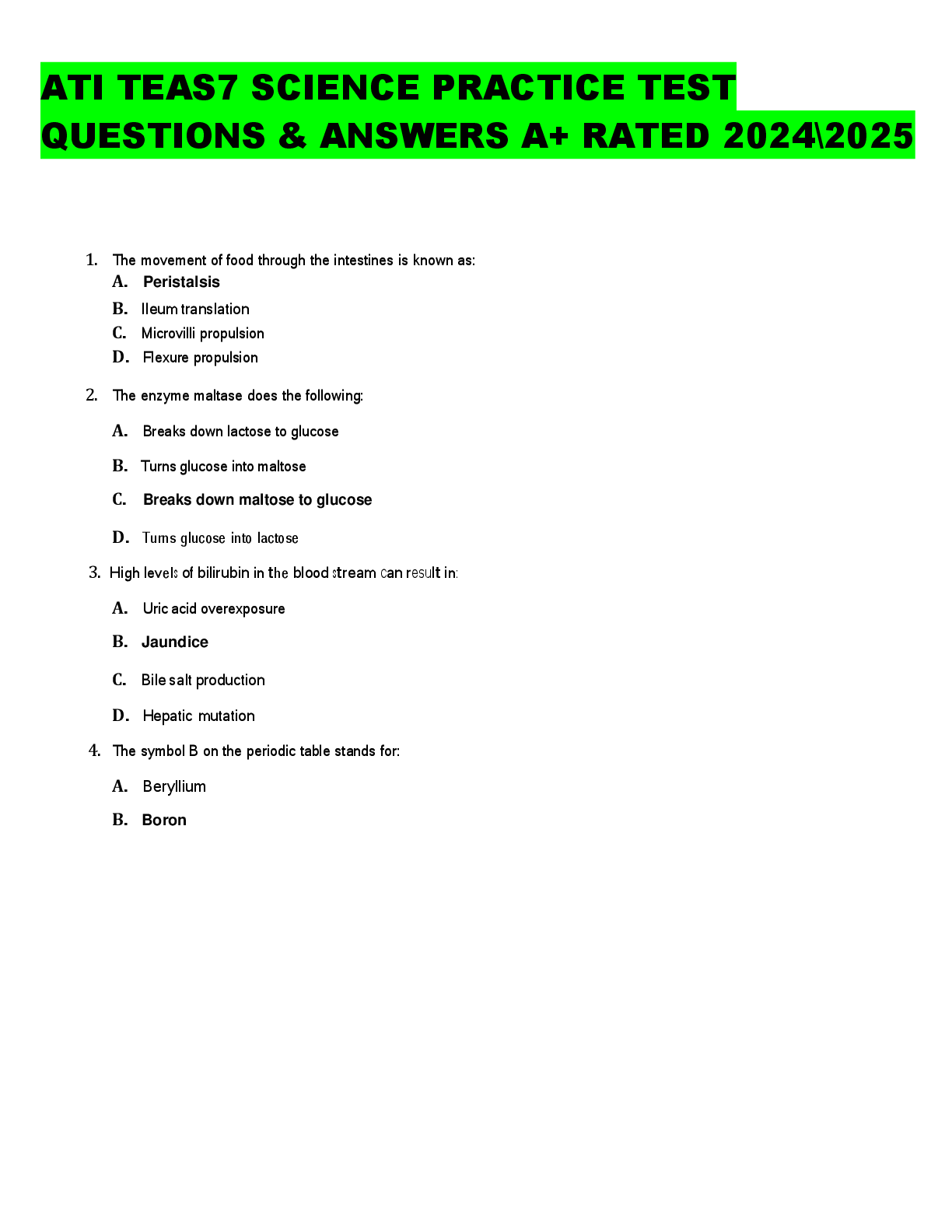 Preview of ATI TEAS7 SCIENCE PRACTICE TEST  QUESTIONS &amp; ANSWERS A+ RATED 2024\2025