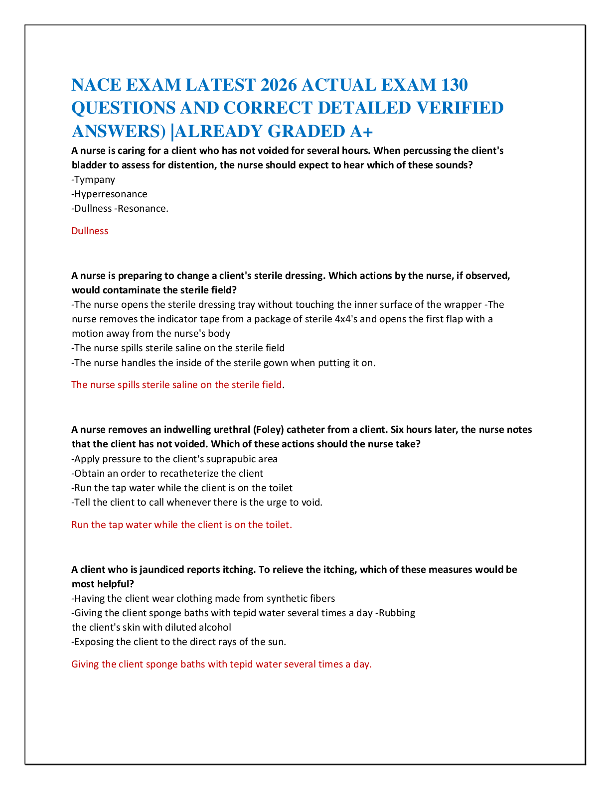 Recommended document preview for NACE EXAM LATEST 2026 ACTUAL EXAM 130   QUESTIONS AND CORRECT DETAILED VERIFIED  ANSWERS) |ALREADY GRADED A+