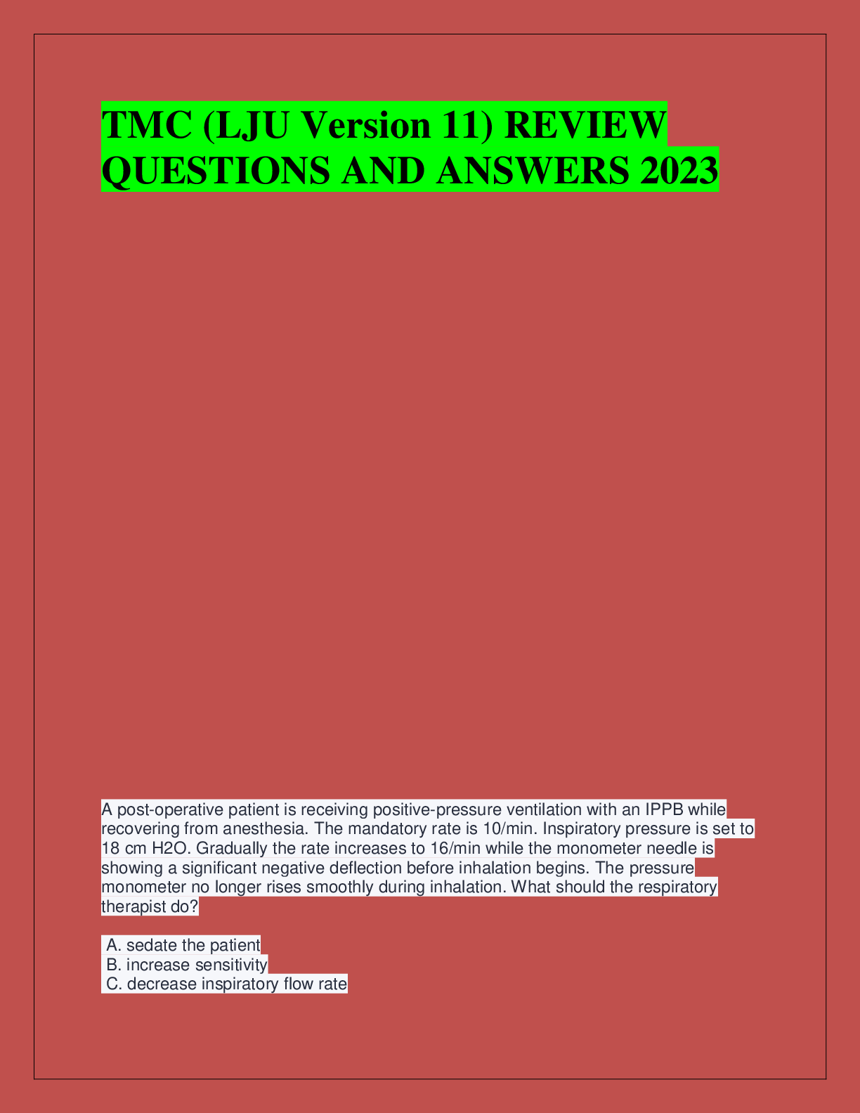 Preview of TMC (LJU Version 11) REVIEW  QUESTIONS AND ANSWERS 2023