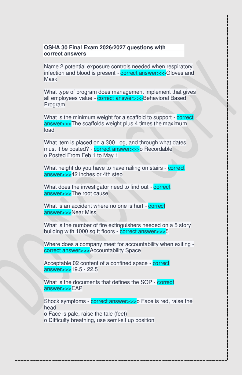 OSHA 30 Final Exam 2026/2027 questions with correct answers